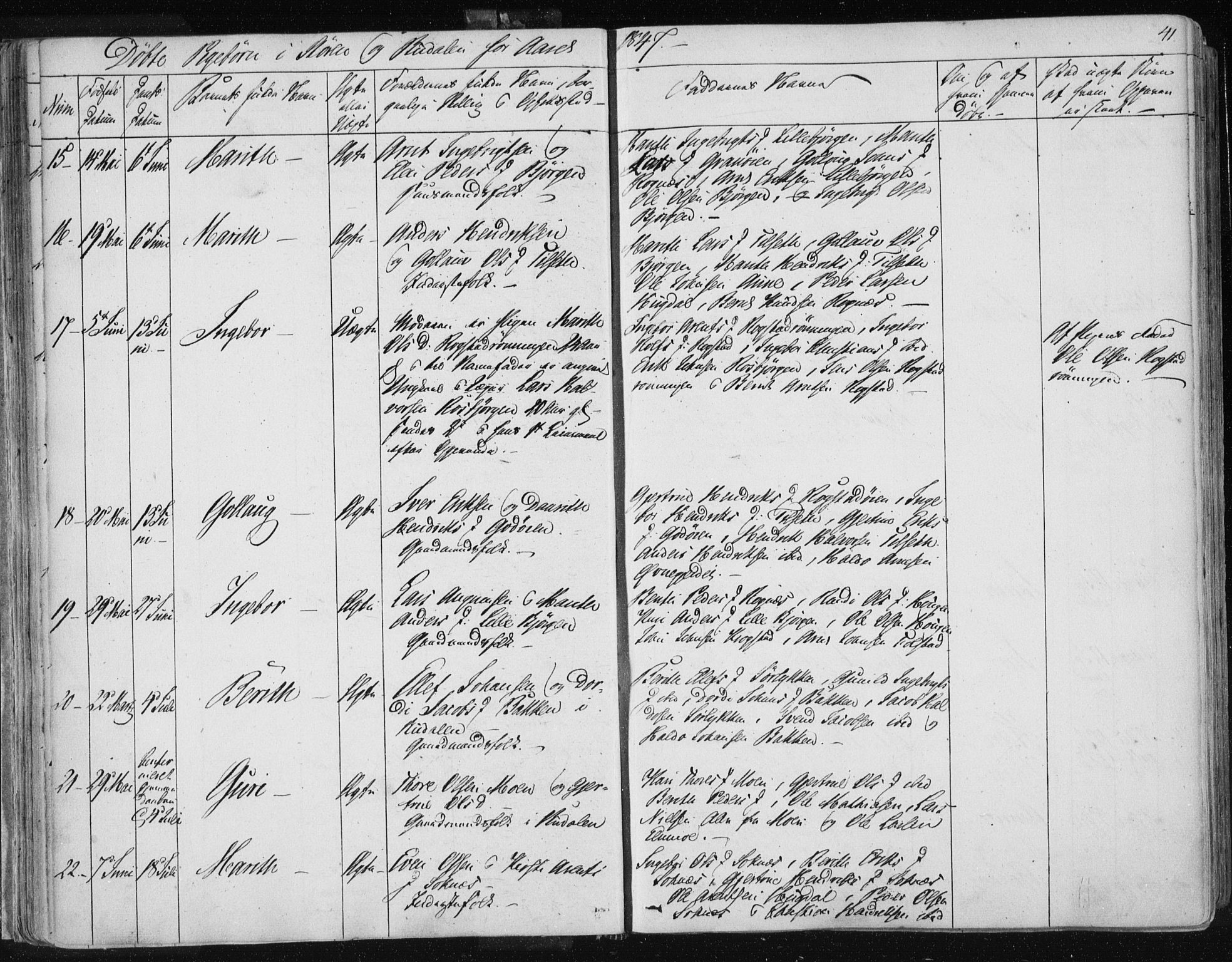 Ministerialprotokoller, klokkerbøker og fødselsregistre - Sør-Trøndelag, SAT/A-1456/687/L0997: Ministerialbok nr. 687A05 /1, 1843-1848, s. 41