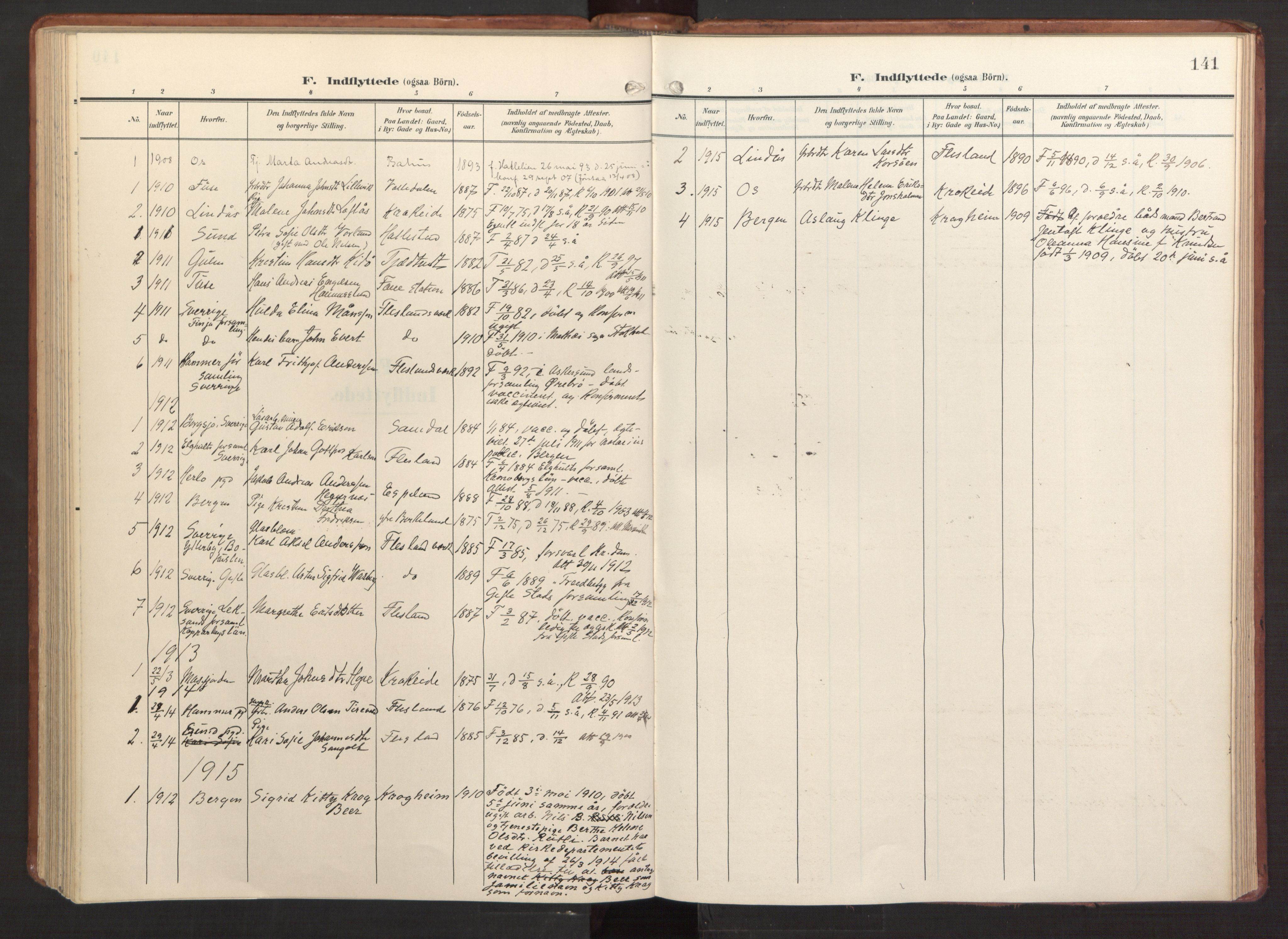 Fana Sokneprestembete, AV/SAB-A-75101/H/Haa/Haab/L0004: Ministerialbok nr. B 4, 1908-1915, s. 141