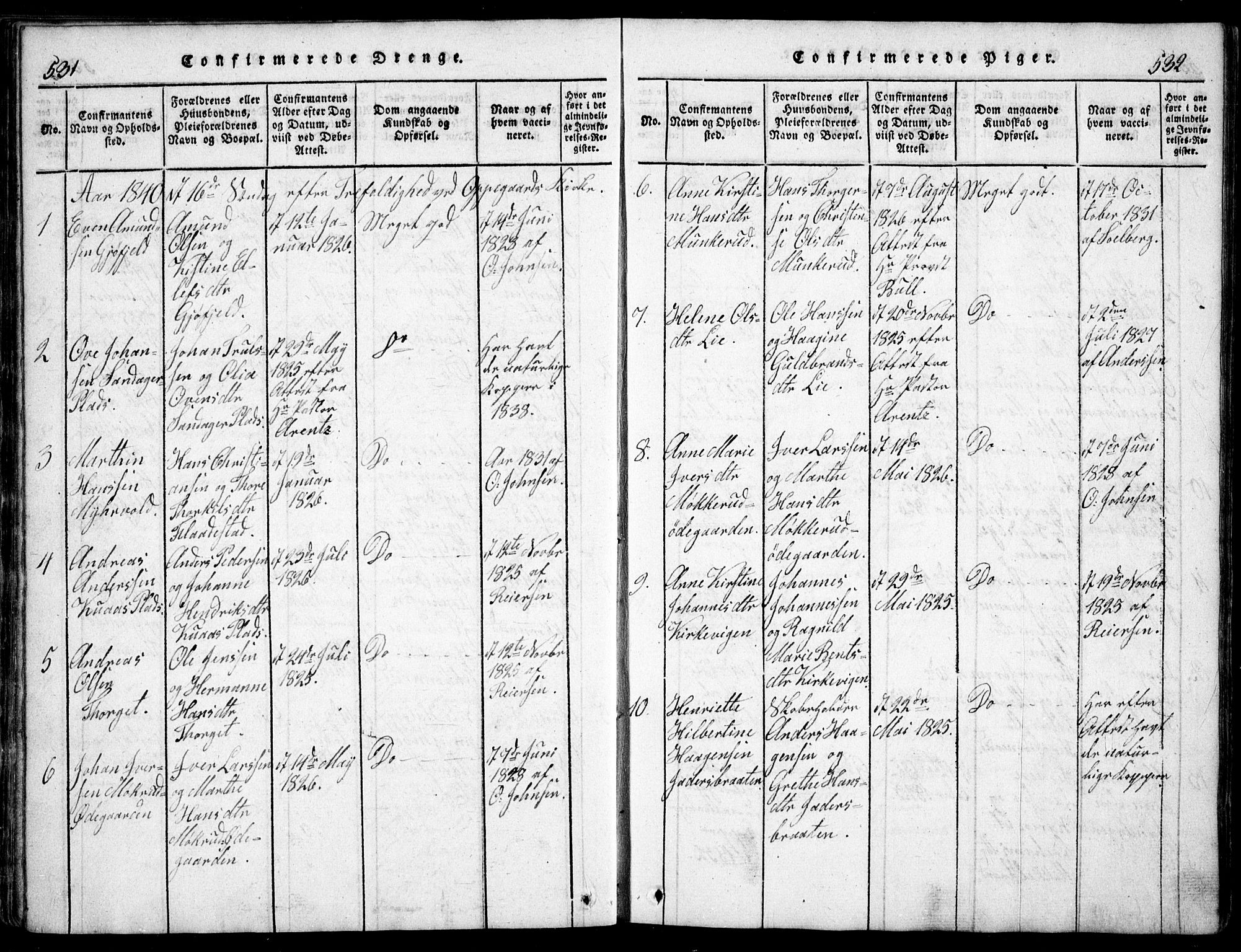 Nesodden prestekontor Kirkebøker, AV/SAO-A-10013/G/Ga/L0001: Klokkerbok nr. I 1, 1814-1847, s. 531-532