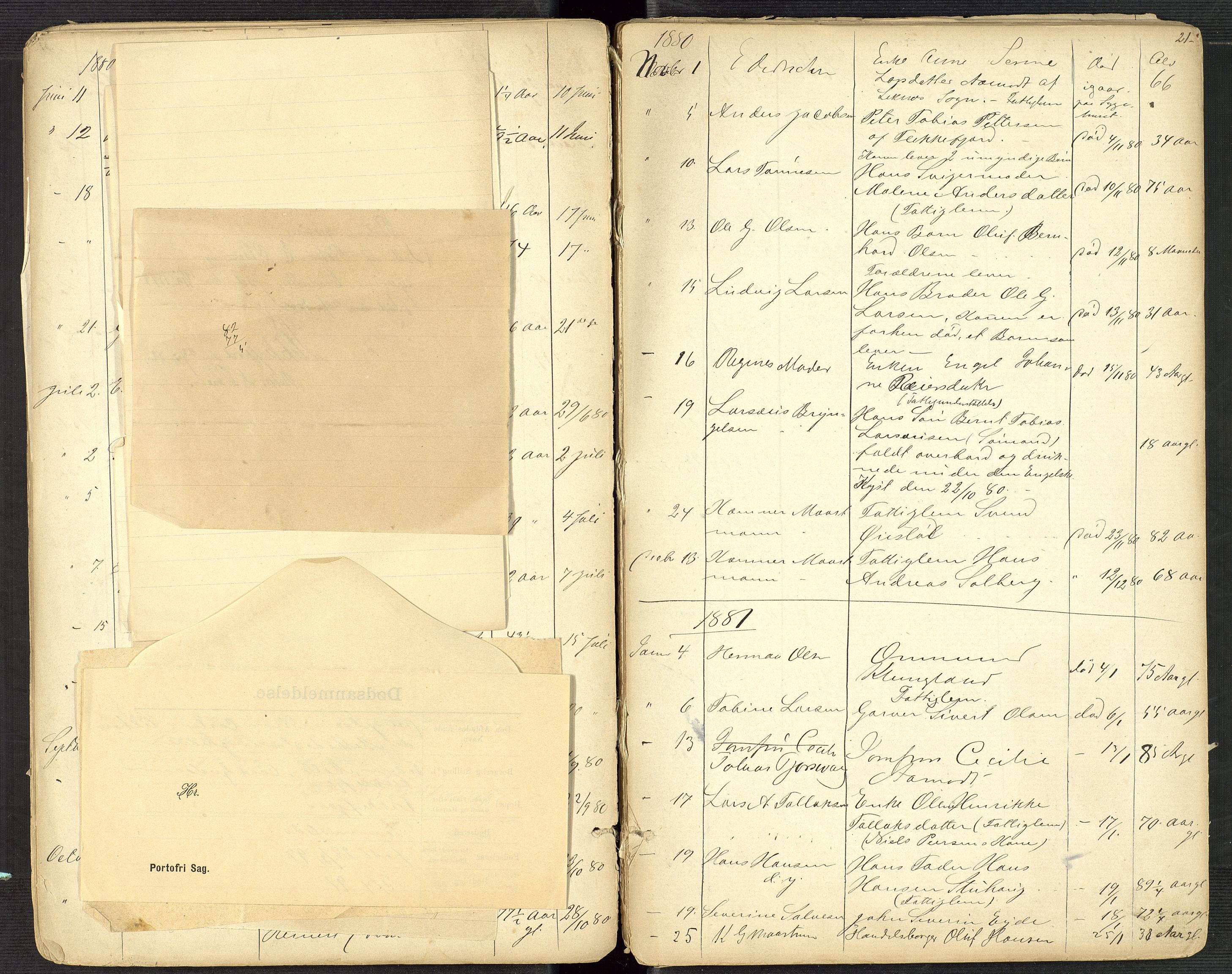 Flekkefjord byfogd, AV/SAK-1222-0002/H/Ha/L0001: Dødsfallsfortegnelse, defekt, nr 1, 1864-1907, s. 21