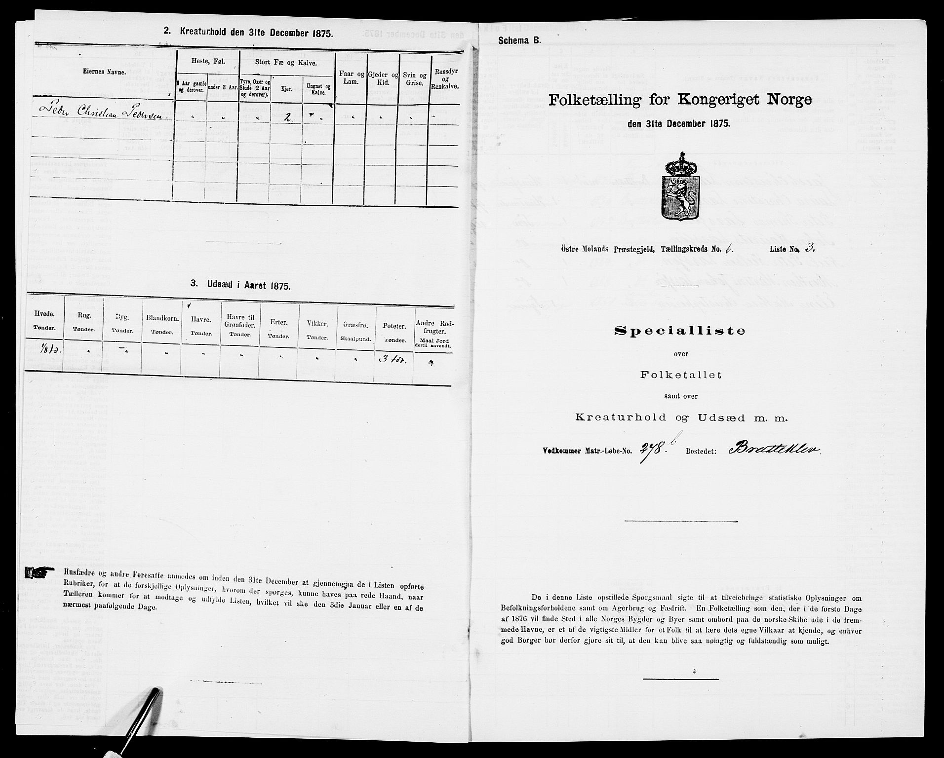 SAK, Folketelling 1875 for 0918P Austre Moland prestegjeld, 1875, s. 2034