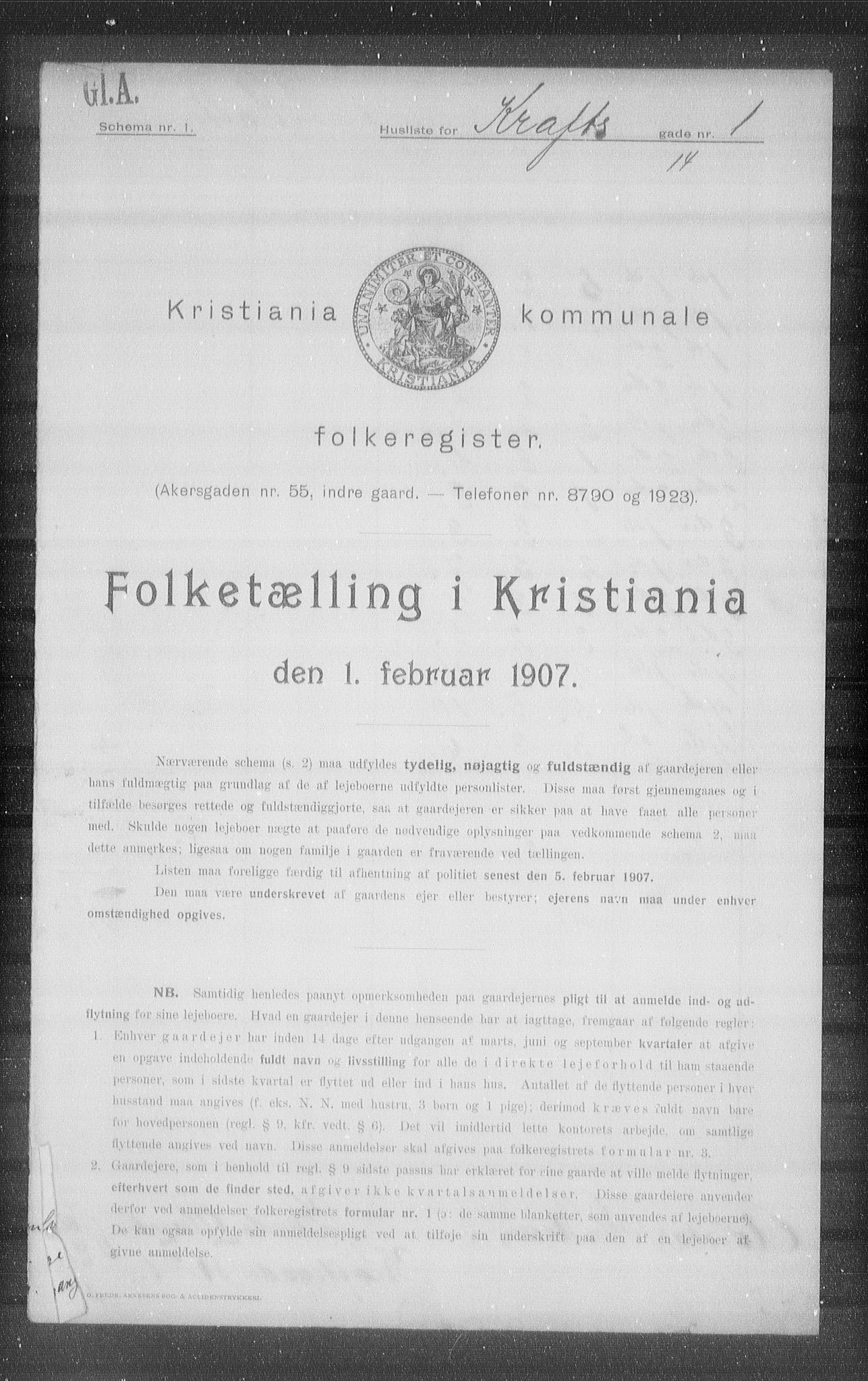OBA, Kommunal folketelling 1.2.1907 for Kristiania kjøpstad, 1907, s. 27483