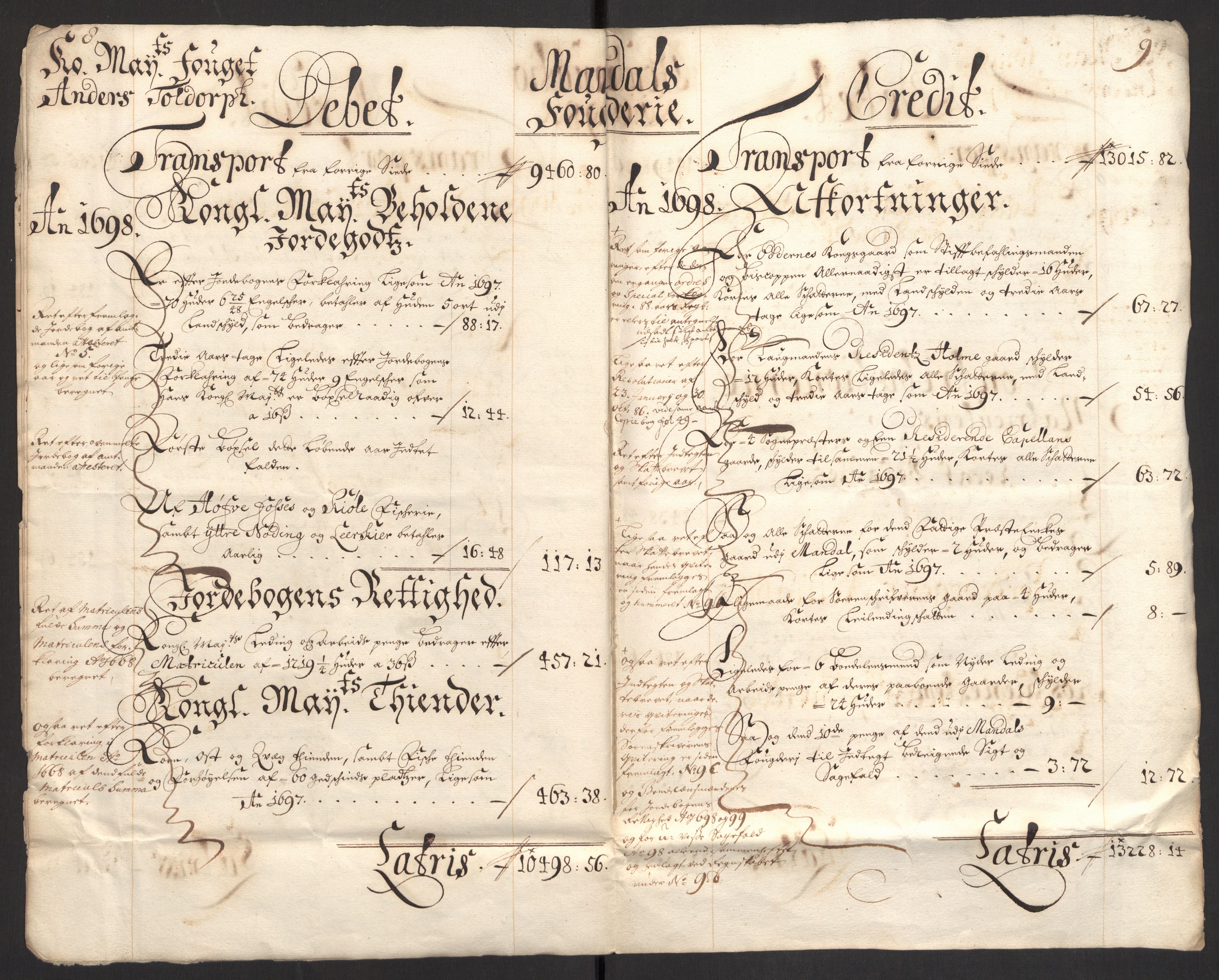 Rentekammeret inntil 1814, Reviderte regnskaper, Fogderegnskap, AV/RA-EA-4092/R43/L2547: Fogderegnskap Lista og Mandal, 1698-1699, s. 7