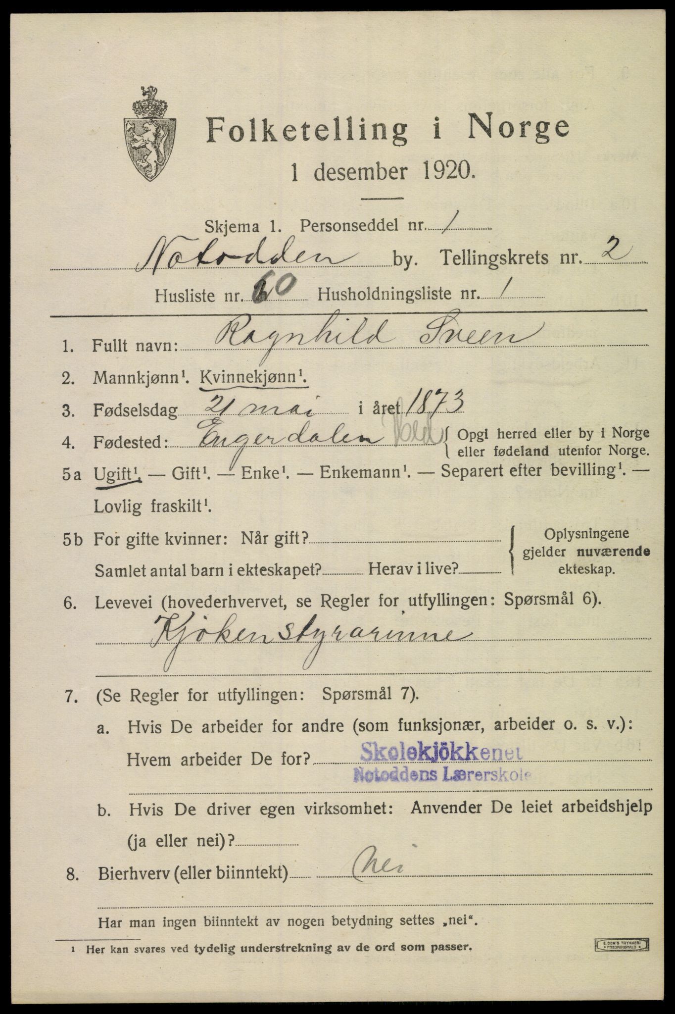 SAKO, Folketelling 1920 for 0807 Notodden kjøpstad, 1920, s. 7548