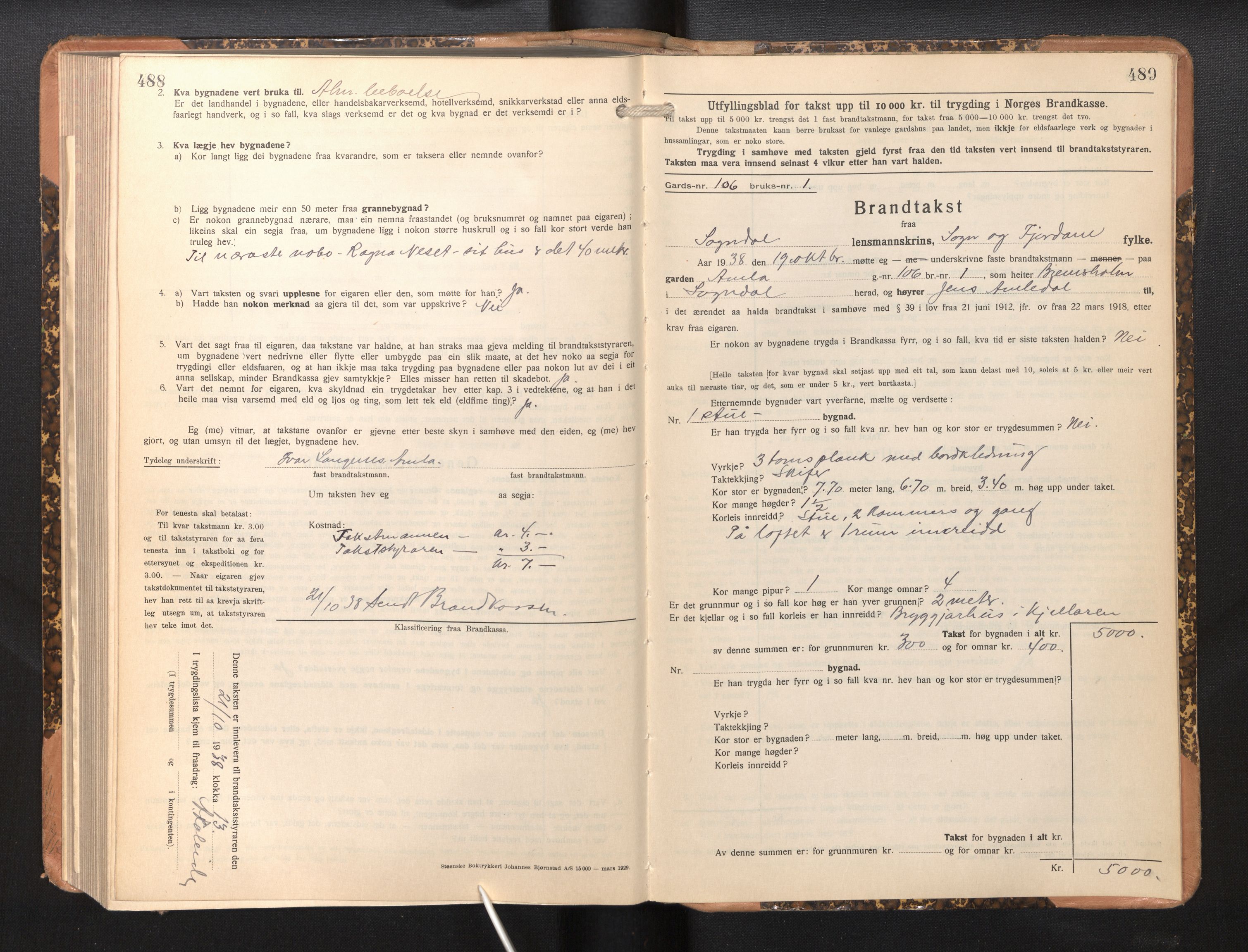 Lensmannen i Sogndal, AV/SAB-A-29901/0012/L0013: Branntakstprotokoll, skjematakst, 1931-1938, s. 488-489