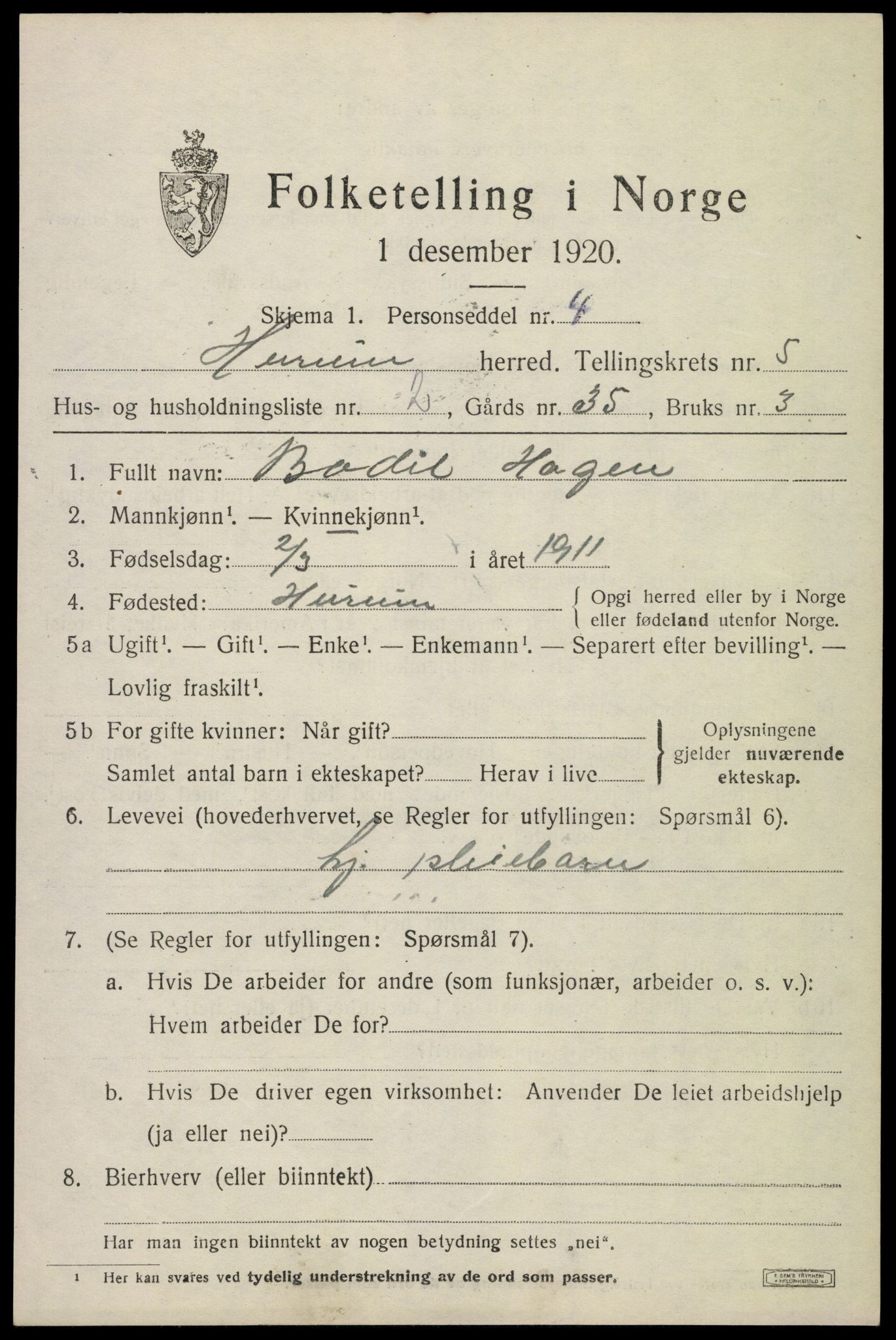 SAKO, Folketelling 1920 for 0628 Hurum herred, 1920, s. 6118