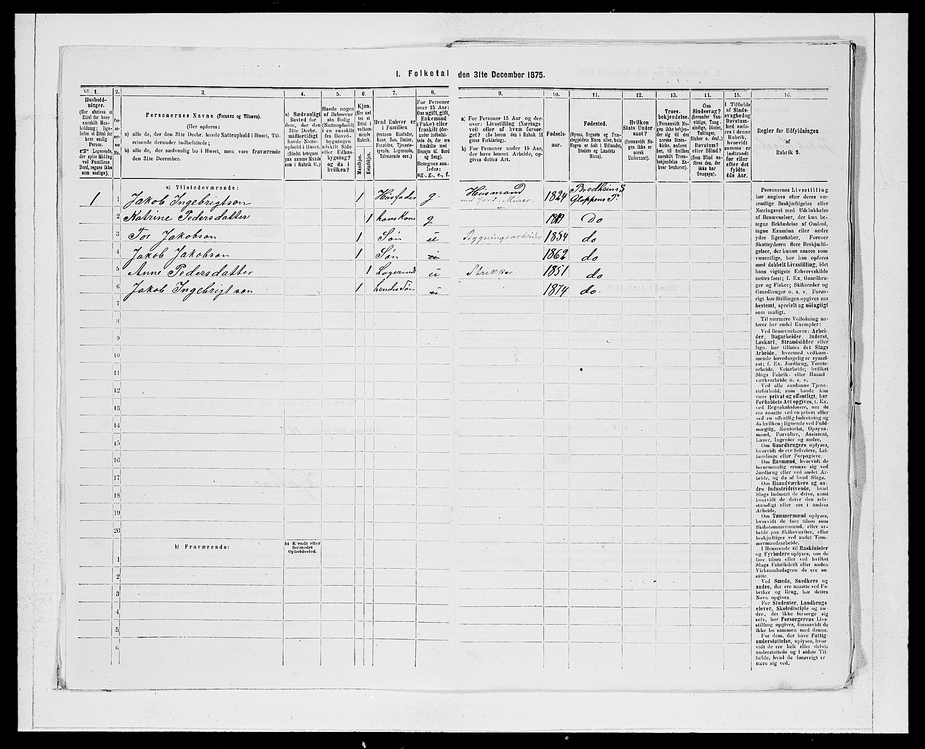 SAB, Folketelling 1875 for 1445P Gloppen prestegjeld, 1875, s. 1302