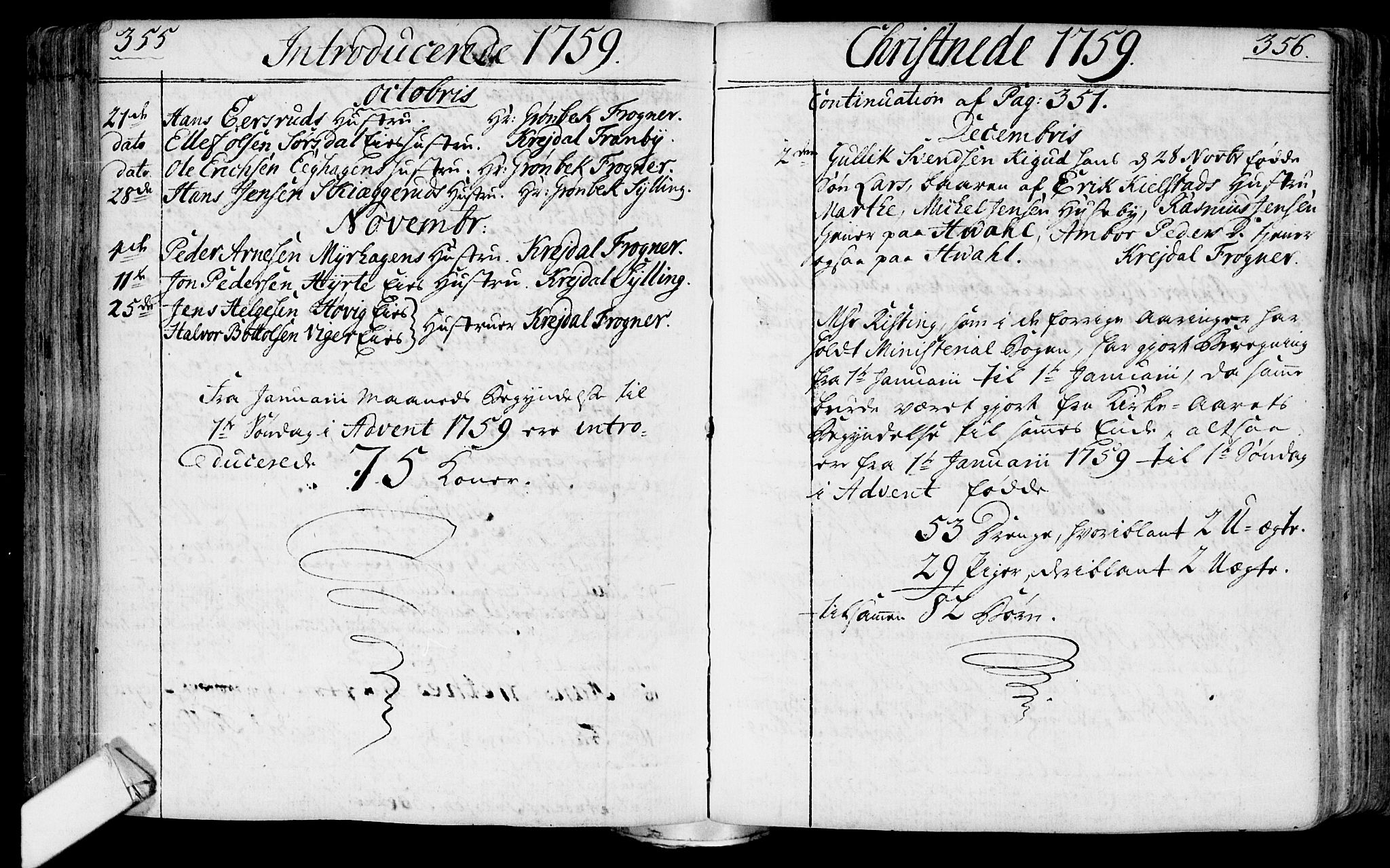 Lier kirkebøker, SAKO/A-230/F/Fa/L0004: Ministerialbok nr. I 4, 1749-1764, s. 355-356