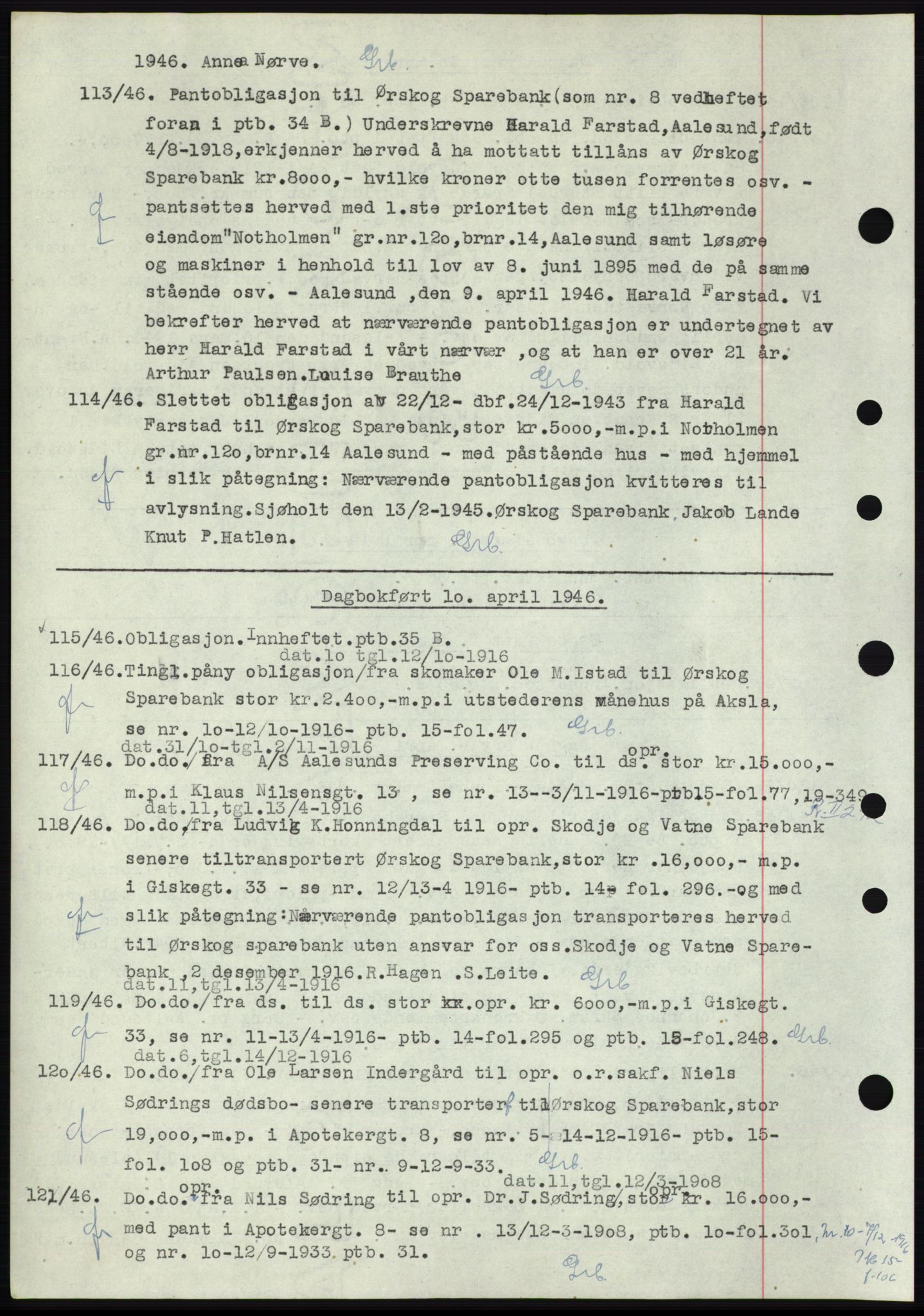 Ålesund byfogd, AV/SAT-A-4384: Pantebok nr. C34-35, 1946-1950, Dagboknr: 113/1946