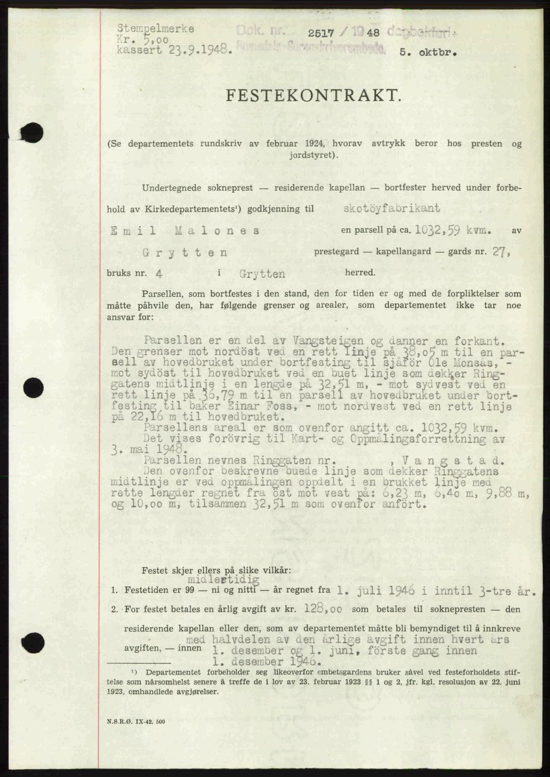 Romsdal sorenskriveri, SAT/A-4149/1/2/2C: Pantebok nr. A27, 1948-1948, Dagboknr: 2517/1948