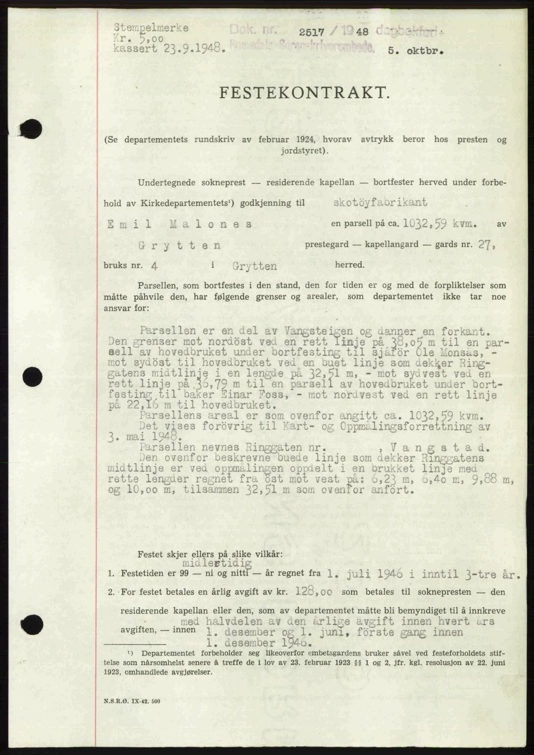 Romsdal sorenskriveri, AV/SAT-A-4149/1/2/2C: Pantebok nr. A27, 1948-1948, Dagboknr: 2517/1948