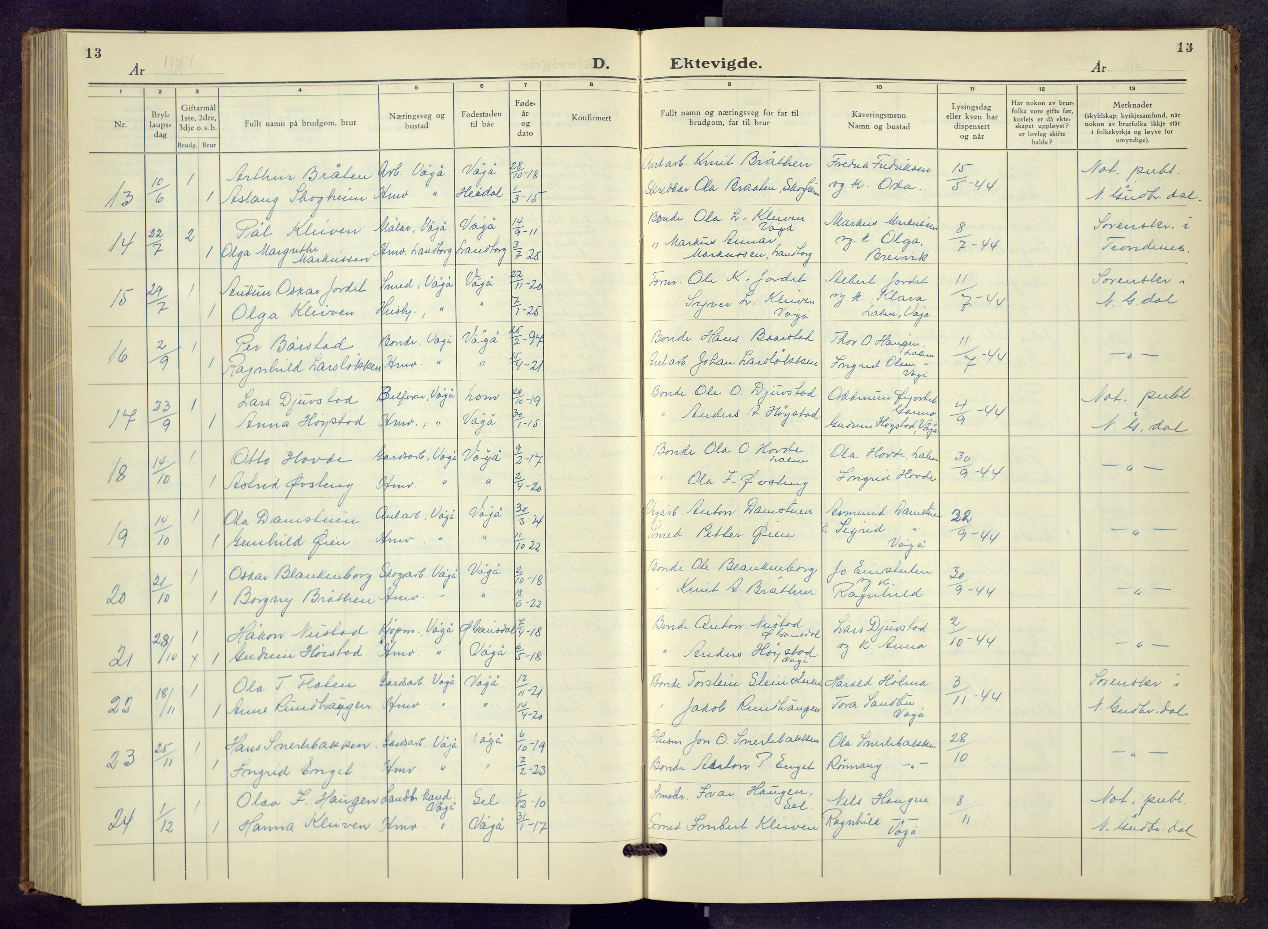 Vågå prestekontor, AV/SAH-PREST-076/H/Ha/Hab/L0003: Klokkerbok nr. 3, 1940-1961, s. 13