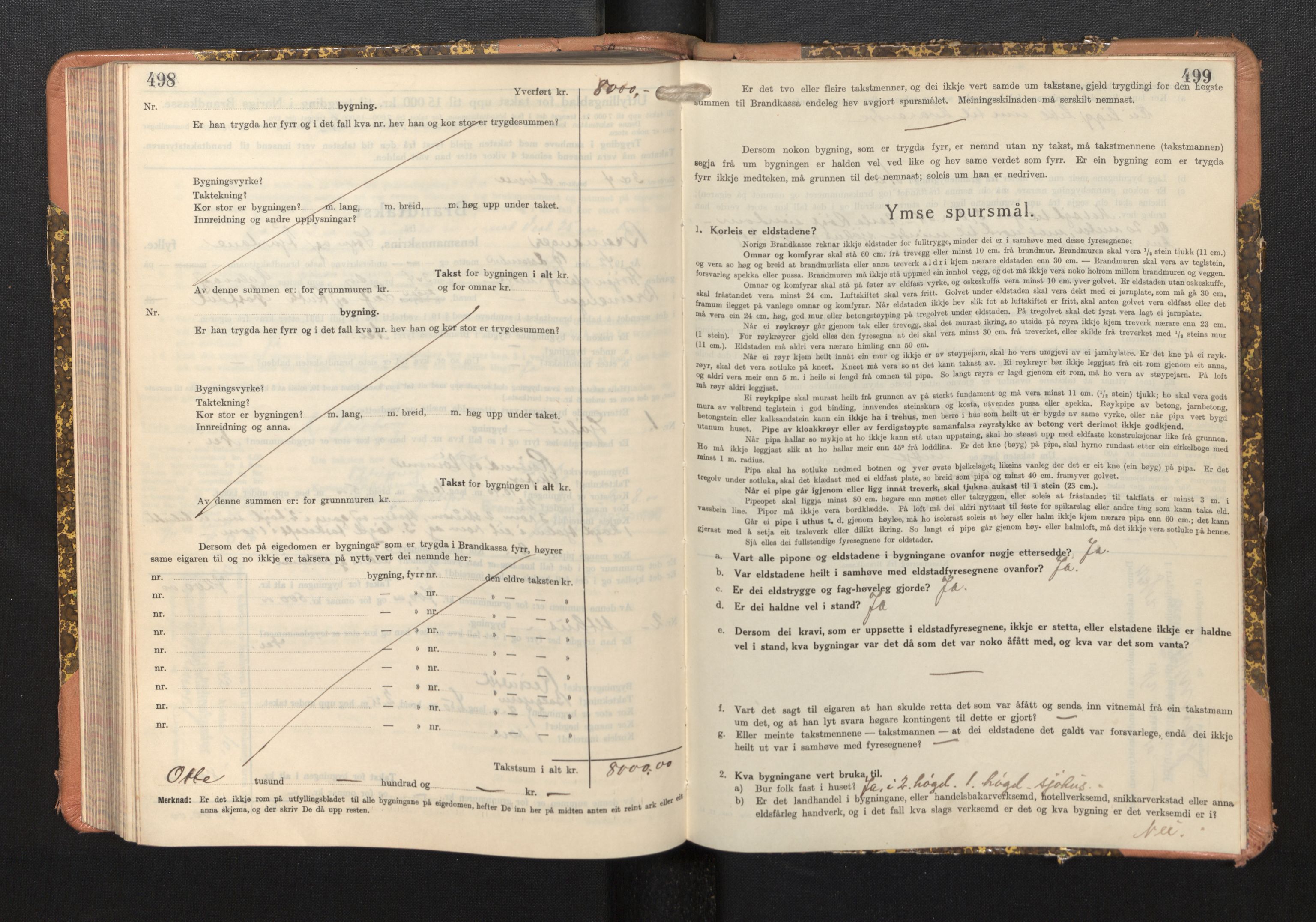 Lensmannen i Bremanger, SAB/A-26701/0012/L0008: Branntakstprotokoll, skjematakst, 1937-1942, s. 498-499