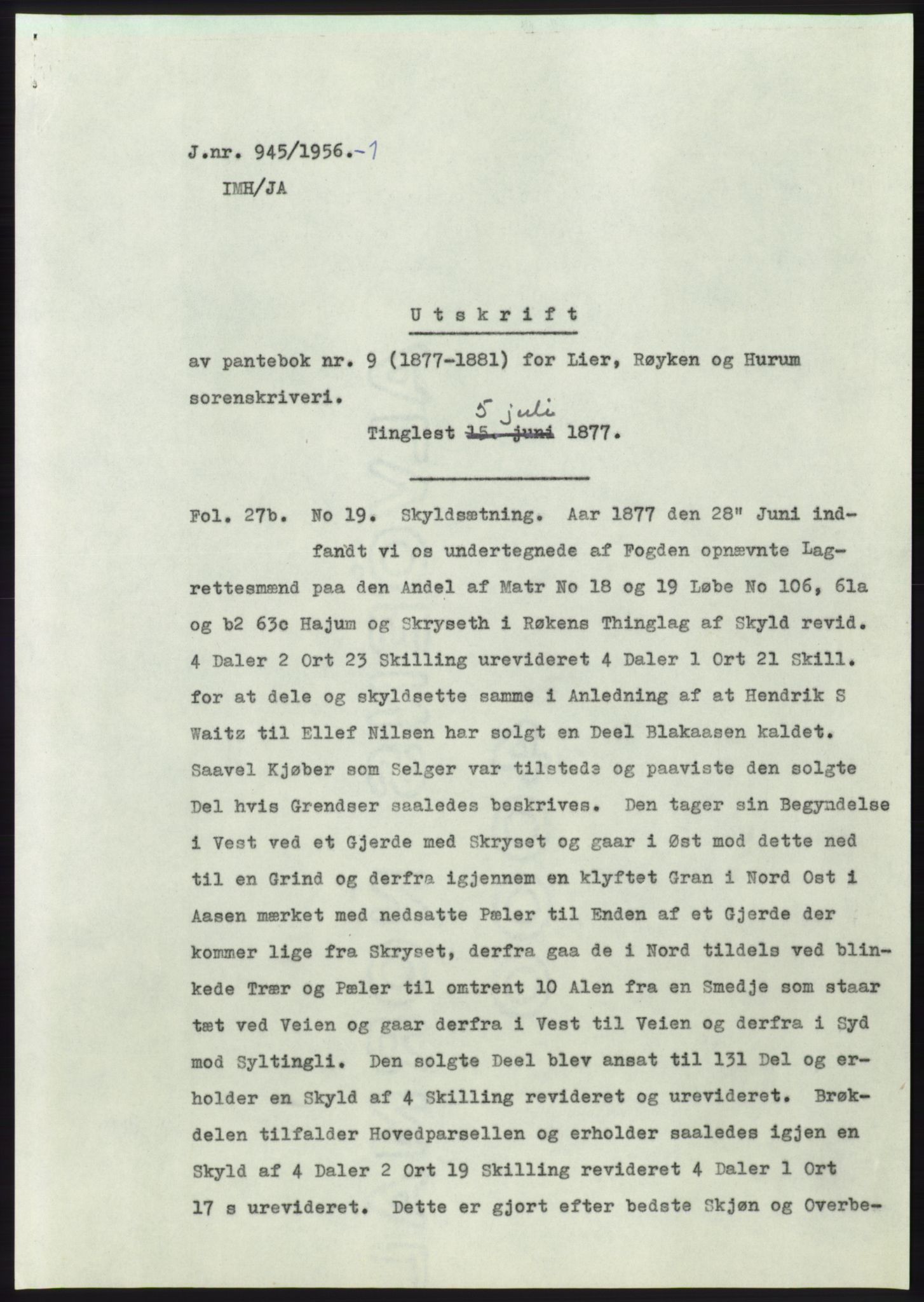 Statsarkivet i Kongsberg, AV/SAKO-A-0001/E/Ee/L0007: Avskrifter, SAO jnr. 802/1956 - 1199/1956, 1956, s. 205