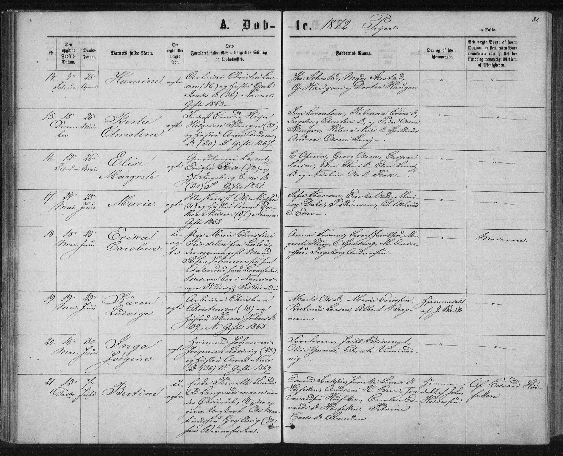 Ministerialprotokoller, klokkerbøker og fødselsregistre - Nord-Trøndelag, AV/SAT-A-1458/768/L0570: Ministerialbok nr. 768A05, 1865-1874, s. 82