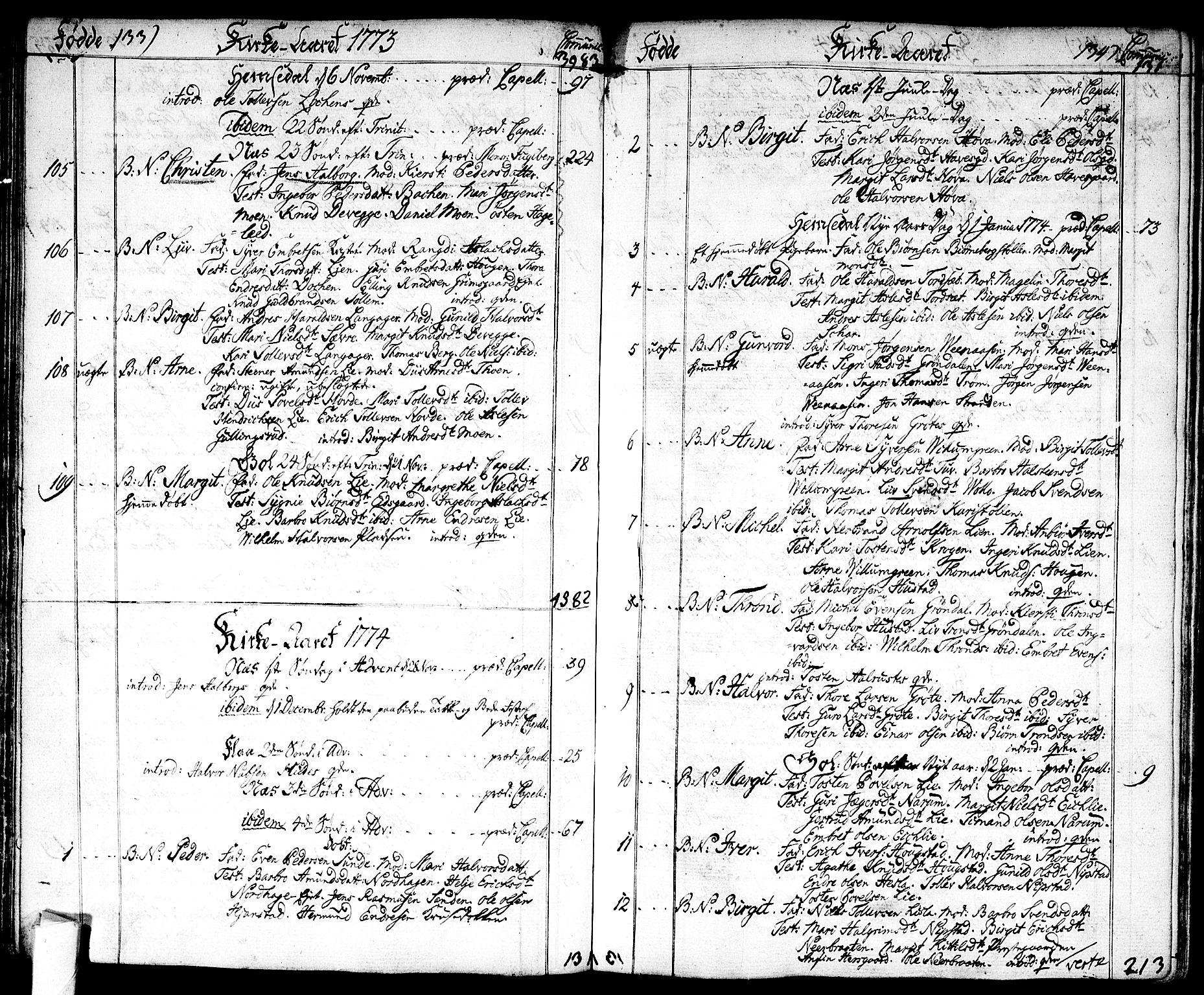 Nes kirkebøker, SAKO/A-236/F/Fa/L0004: Ministerialbok nr. 4, 1764-1786, s. 133-134