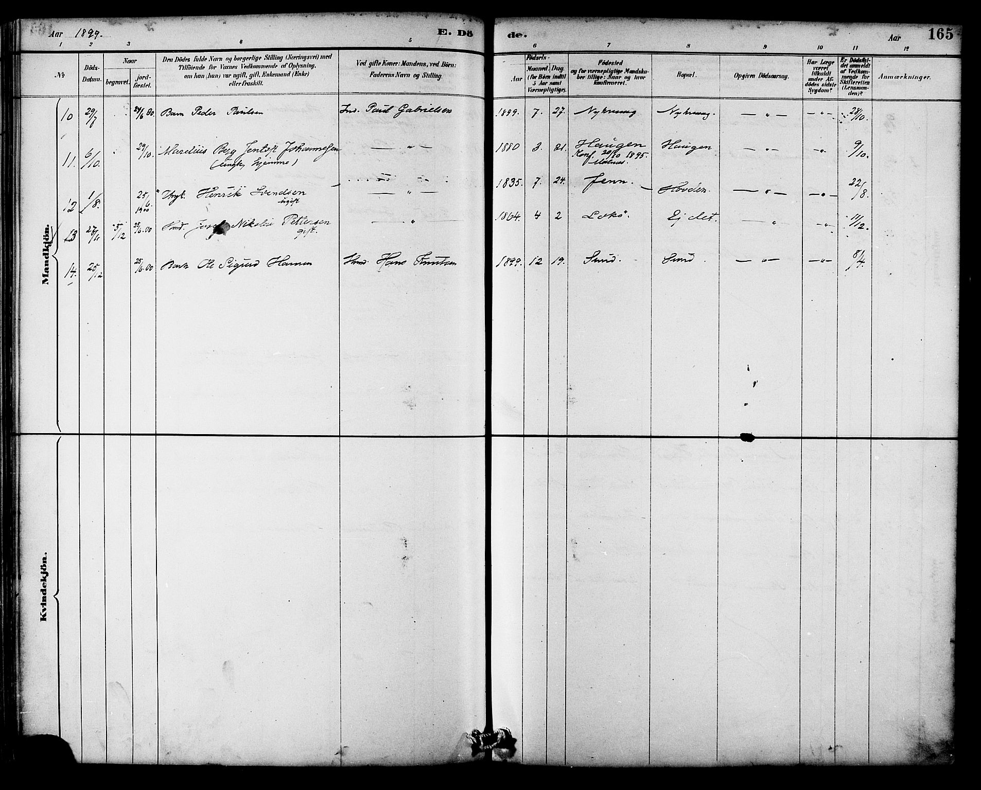 Ministerialprotokoller, klokkerbøker og fødselsregistre - Nordland, AV/SAT-A-1459/892/L1320: Ministerialbok nr. 892A01, 1886-1901, s. 165