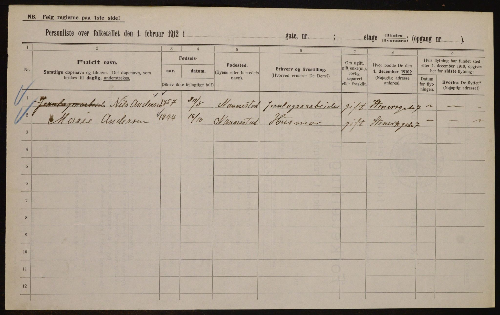 OBA, Kommunal folketelling 1.2.1912 for Kristiania, 1912, s. 101548