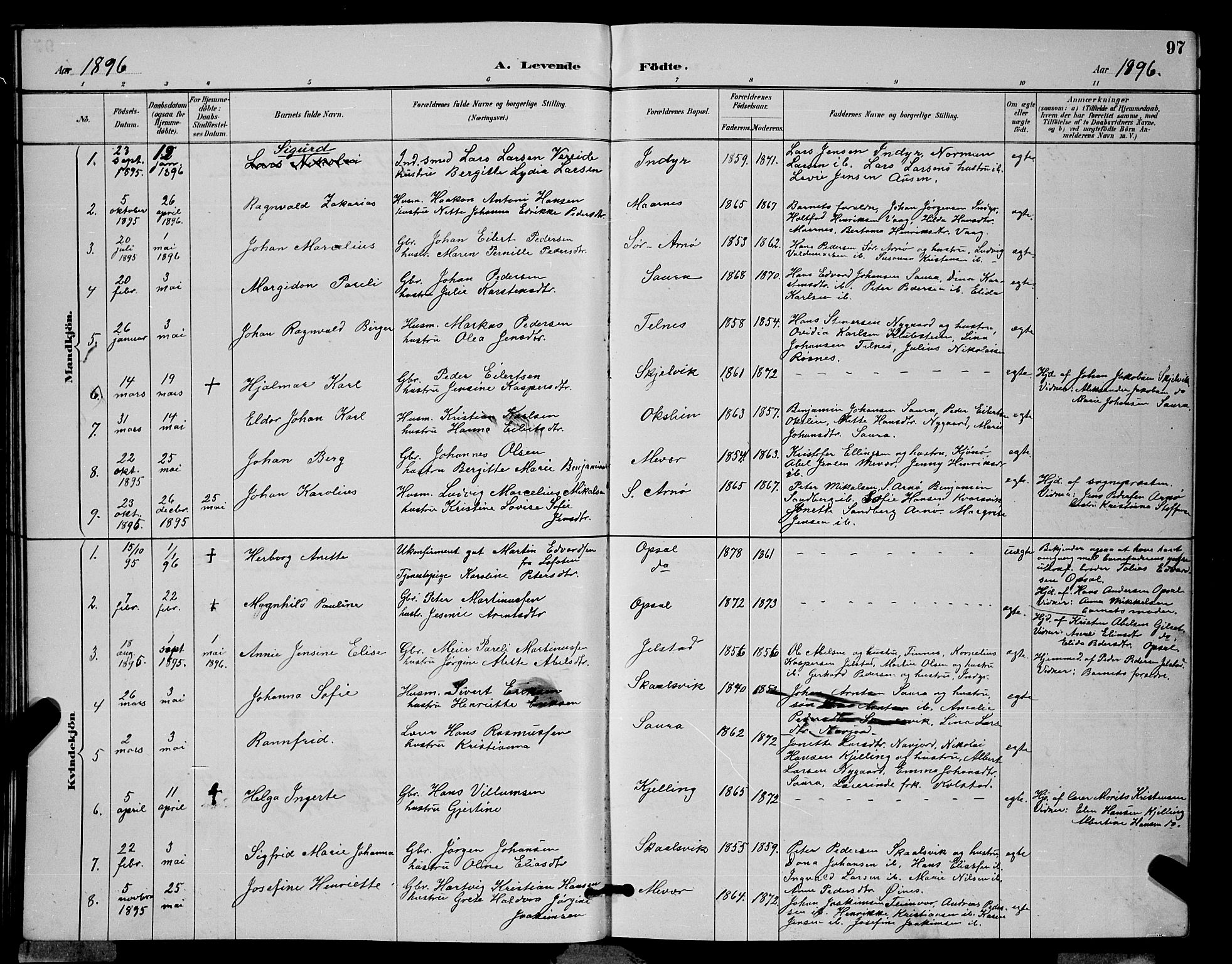 Ministerialprotokoller, klokkerbøker og fødselsregistre - Nordland, AV/SAT-A-1459/805/L0108: Klokkerbok nr. 805C04, 1885-1899, s. 97
