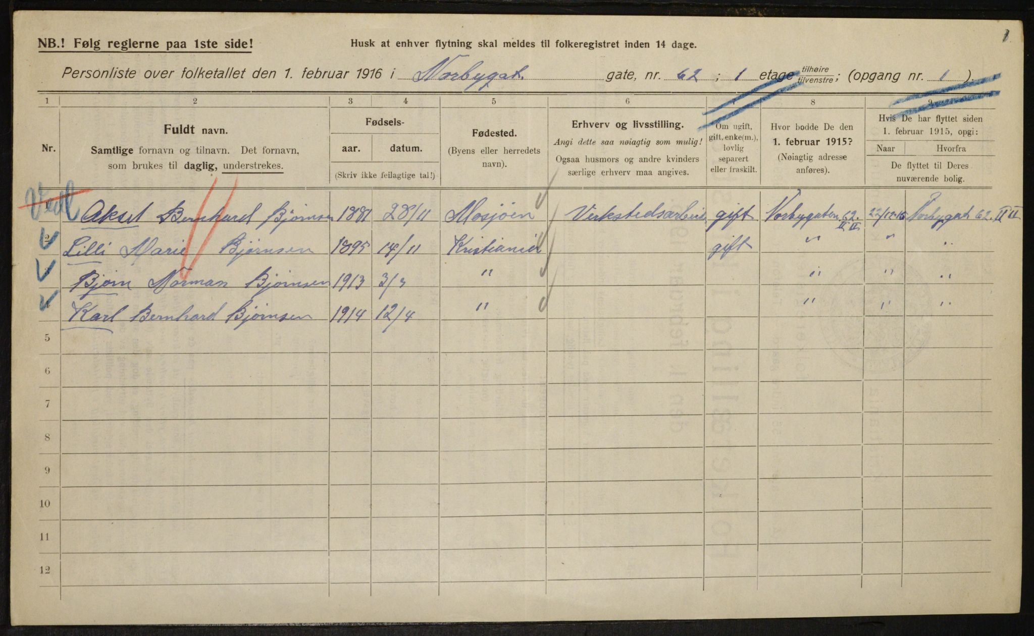 OBA, Kommunal folketelling 1.2.1916 for Kristiania, 1916, s. 73894