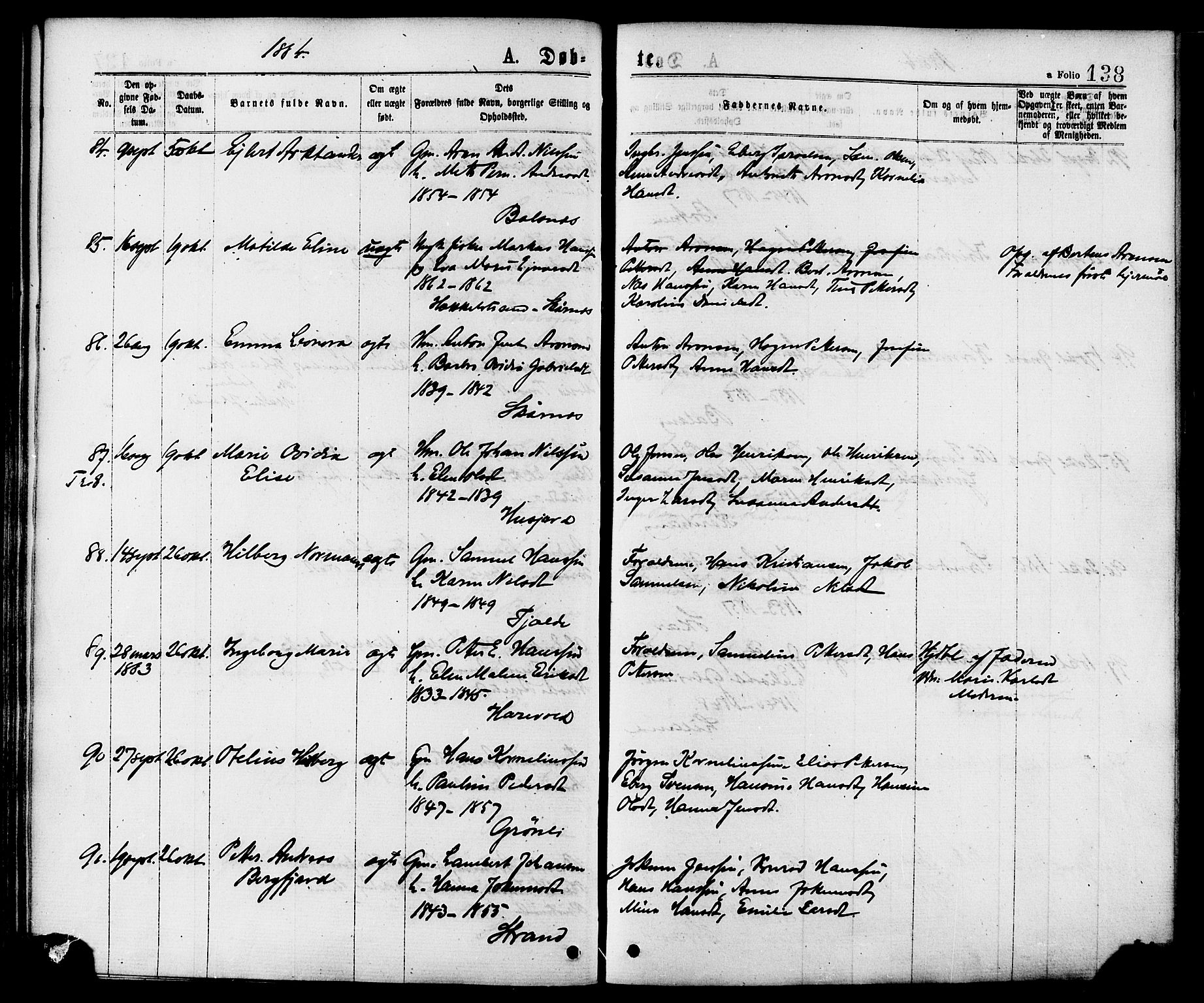 Ministerialprotokoller, klokkerbøker og fødselsregistre - Nordland, AV/SAT-A-1459/863/L0897: Ministerialbok nr. 863A09, 1872-1886, s. 138