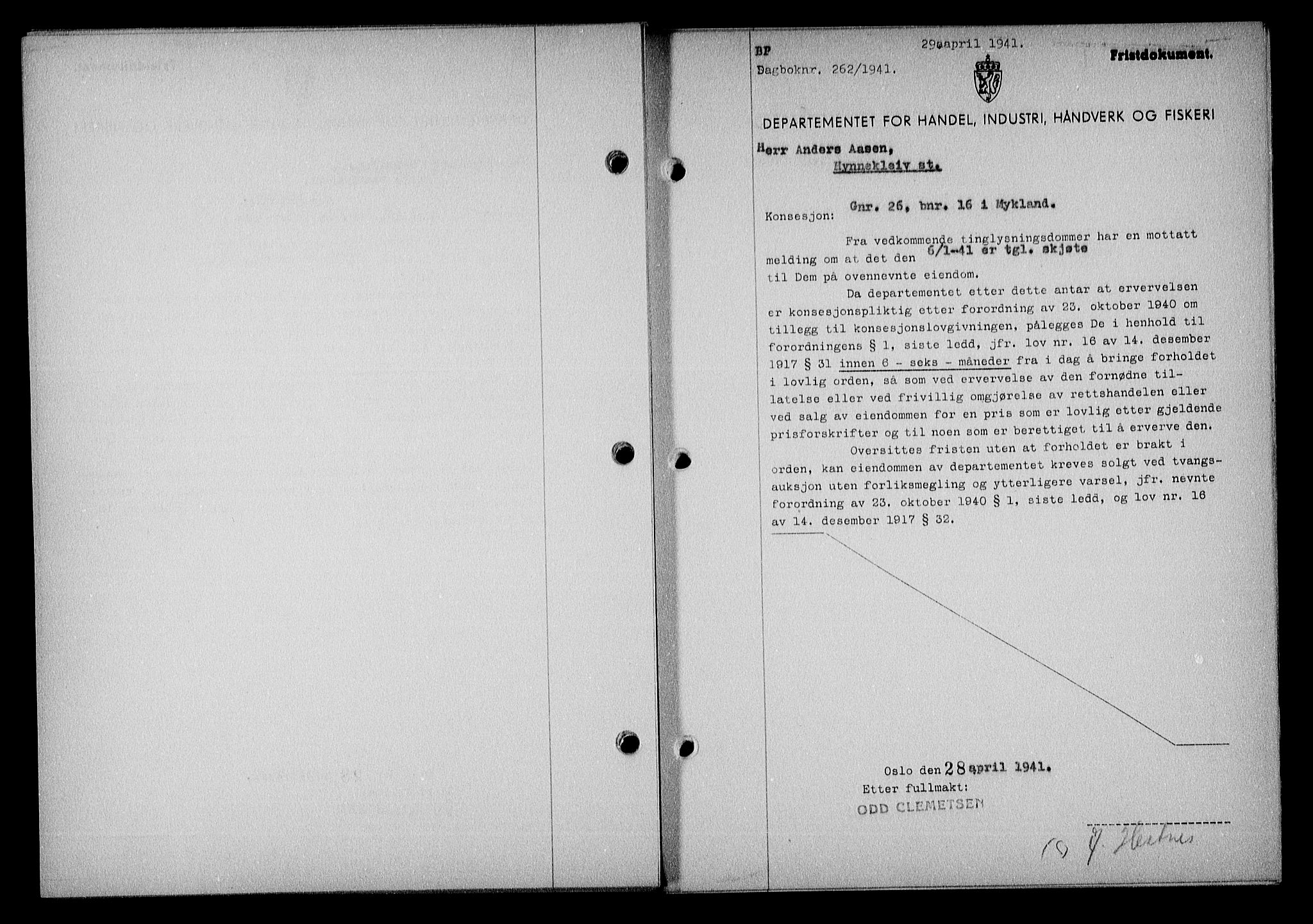Nedenes sorenskriveri, SAK/1221-0006/G/Gb/Gba/L0048: Pantebok nr. A-II, 1940-1941, Dagboknr: 262/1941