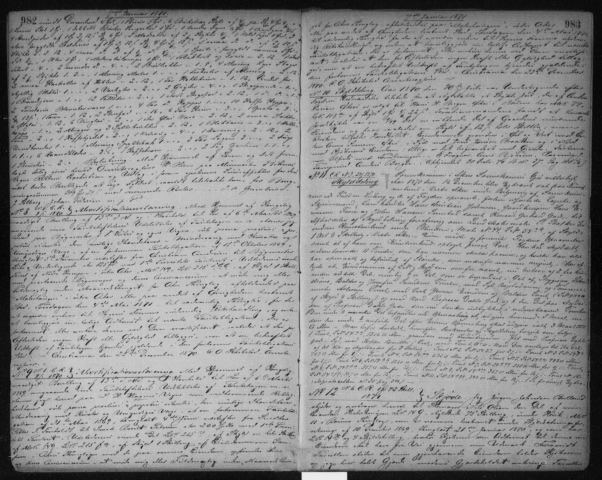 Aker sorenskriveri, SAO/A-10895/G/Gb/Gba/L0024: Pantebok nr. I 24, 1867-1871, s. 982-983