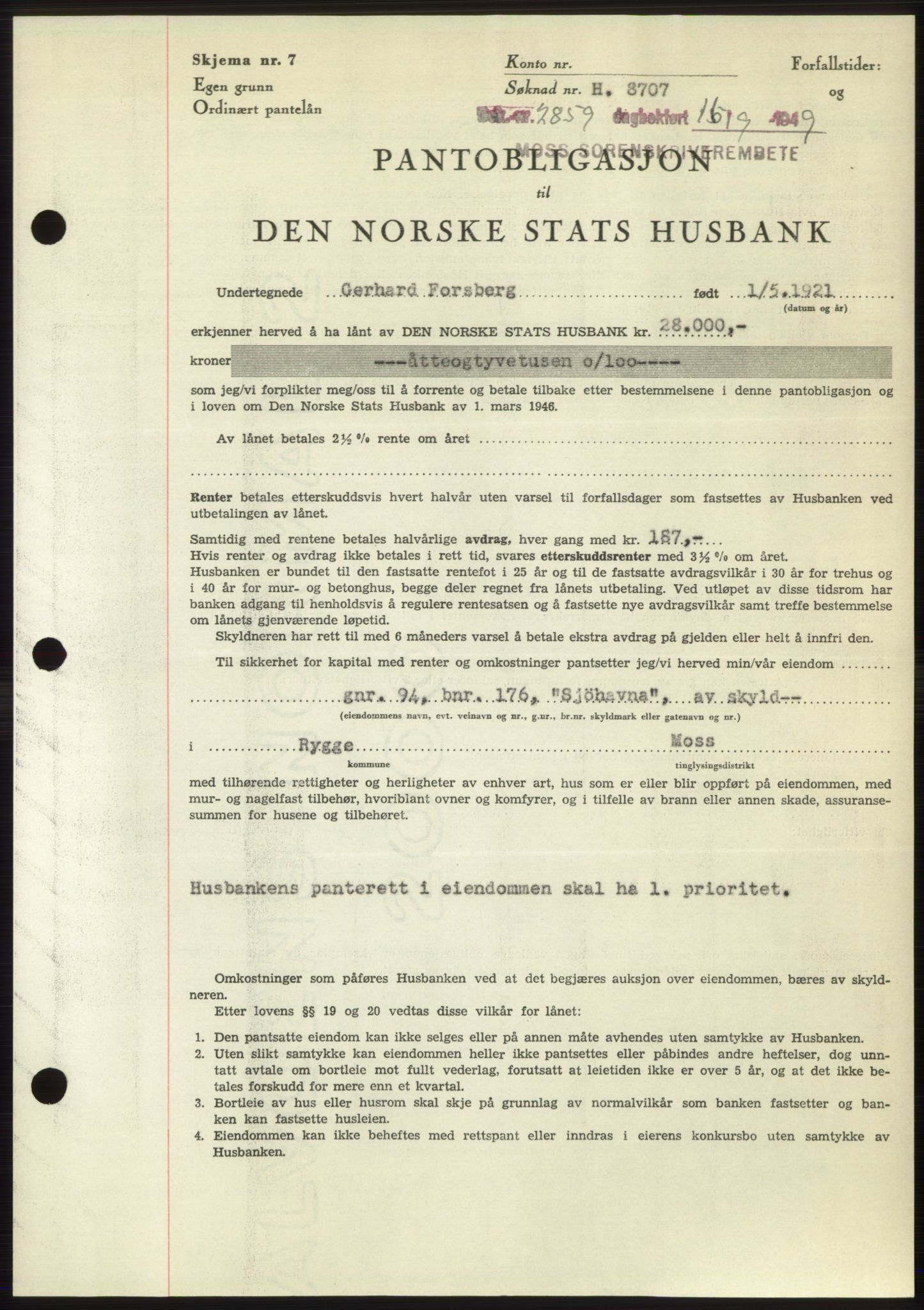 Moss sorenskriveri, SAO/A-10168: Pantebok nr. B22, 1949-1949, Dagboknr: 2859/1949