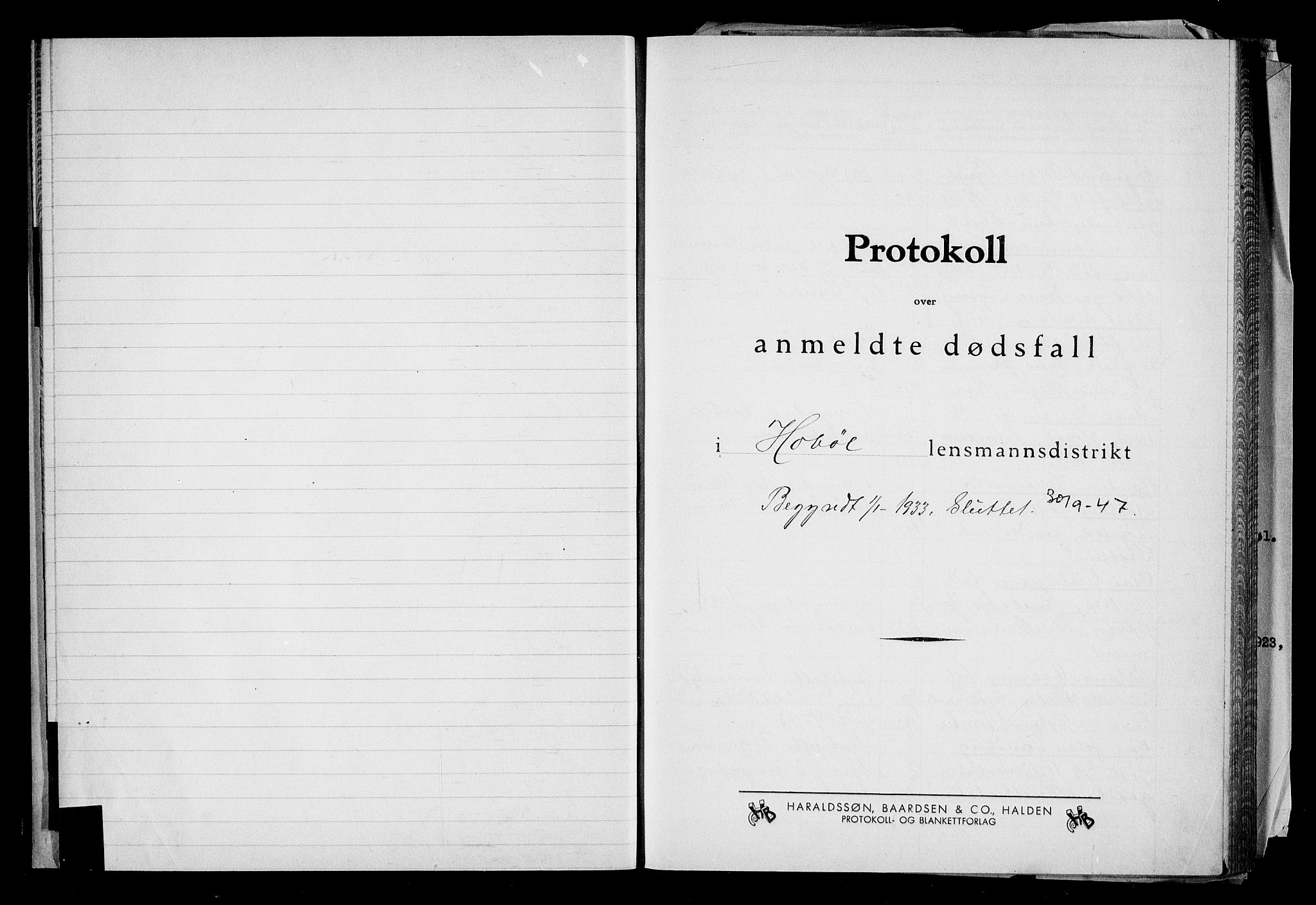 Hobøl lensmannskontor, AV/SAO-A-10002/H/Ha/Haa/L0003: Dødsfallsprotokoll, 1933-1947