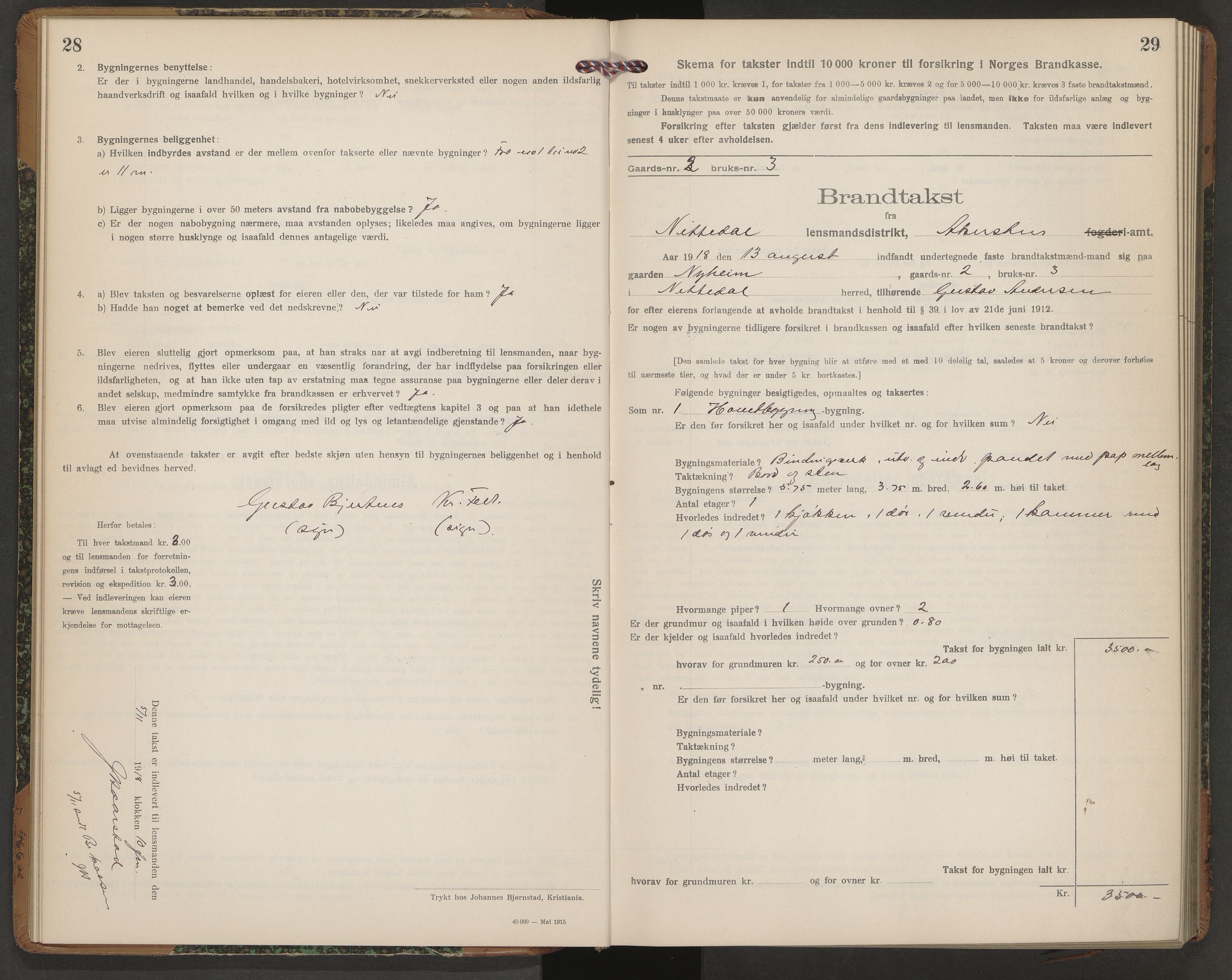 Norges brannkasse, branntakster Nittedal, AV/SAO-A-11394/F/Fb/L0001: Branntakstprotokoll, 1917-1930