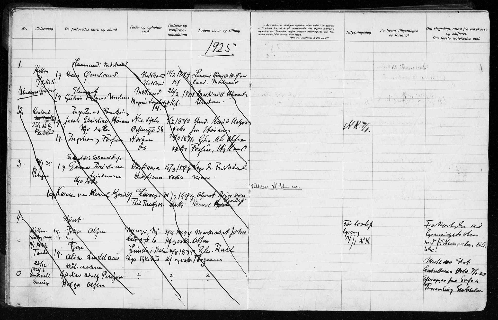 Domkirken sokneprestkontor, AV/SAST-A-101812/001/70/705BA/L0007: Lysningsprotokoll nr. 705.BA.7, 1924-1936