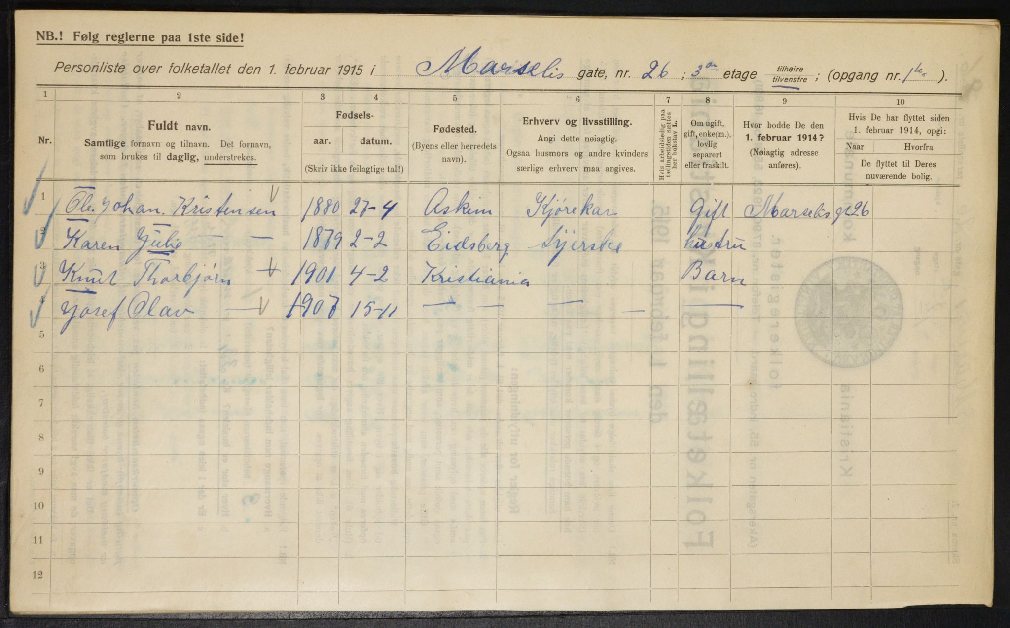 OBA, Kommunal folketelling 1.2.1915 for Kristiania, 1915, s. 63867