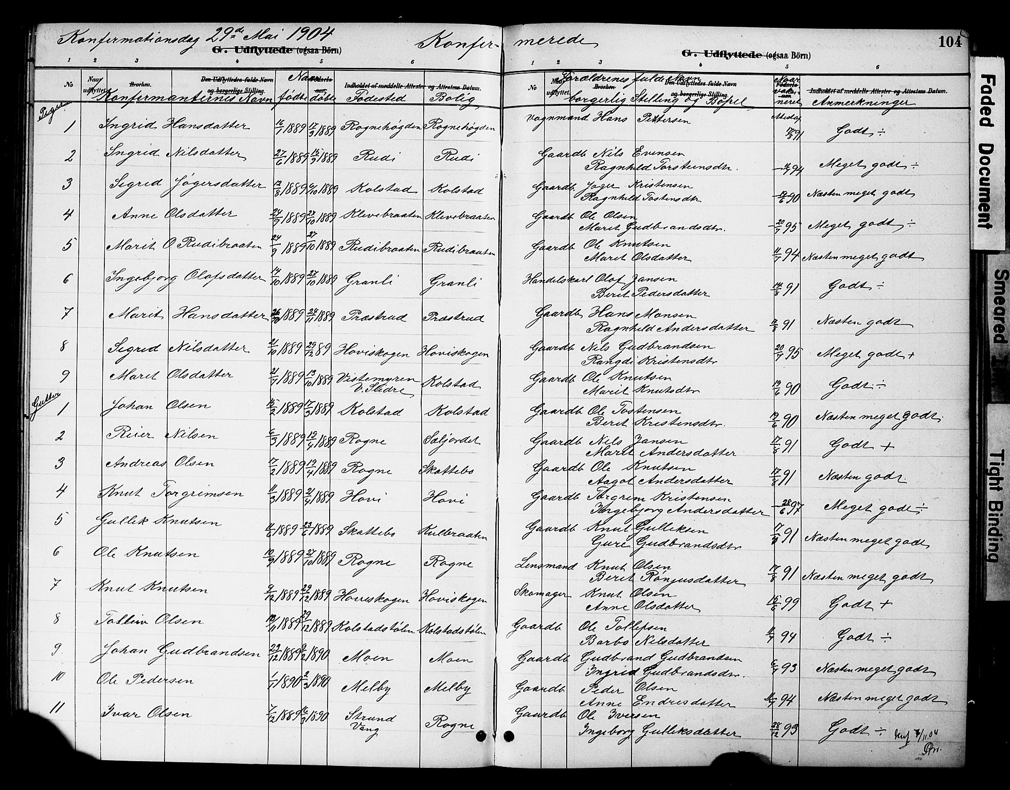 Øystre Slidre prestekontor, AV/SAH-PREST-138/H/Ha/Hab/L0005: Klokkerbok nr. 5, 1887-1910, s. 104