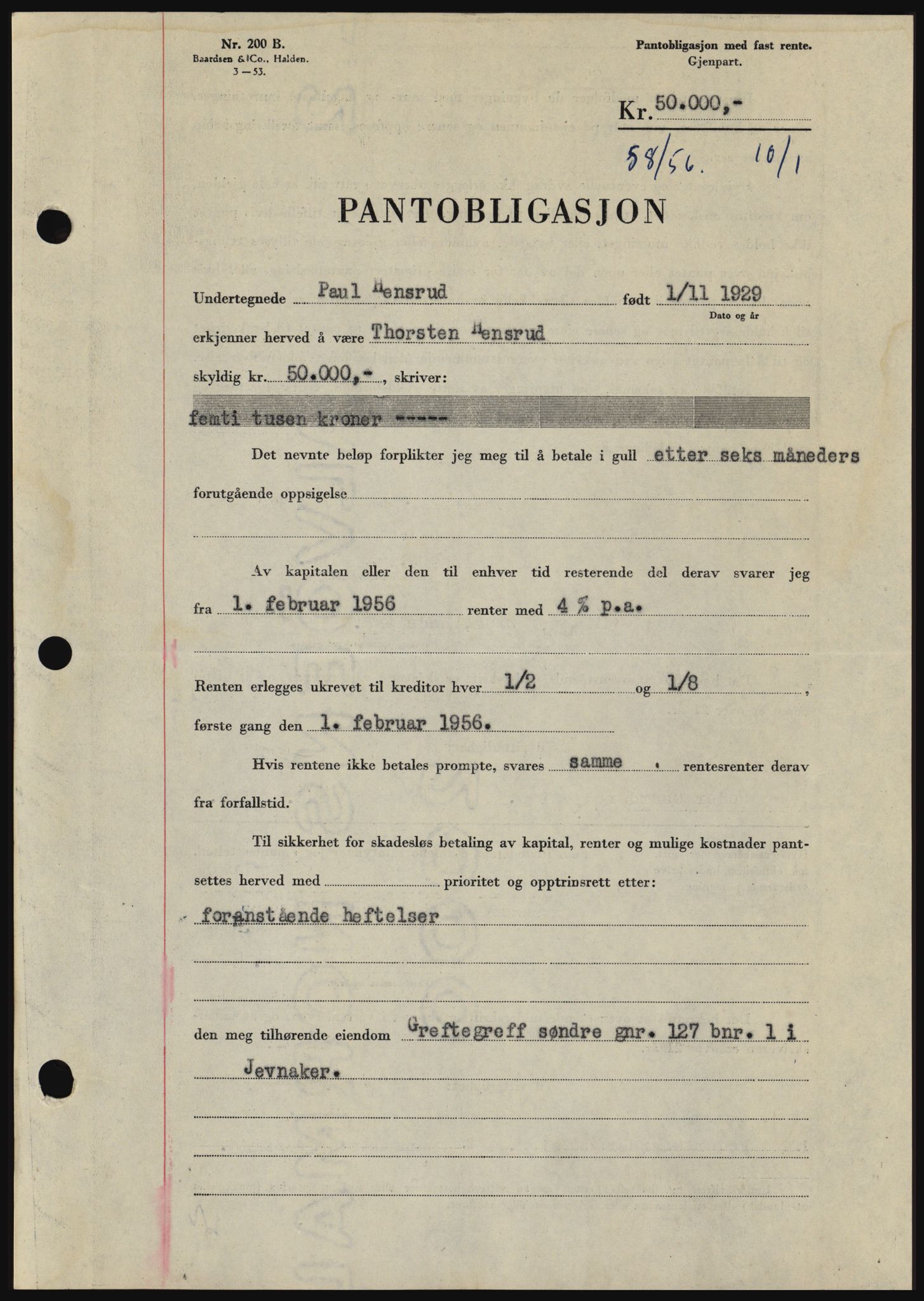 Hadeland og Land tingrett, SAH/TING-010/H/Hb/Hbc/L0033: Pantebok nr. B33, 1955-1956, Dagboknr: 58/1956