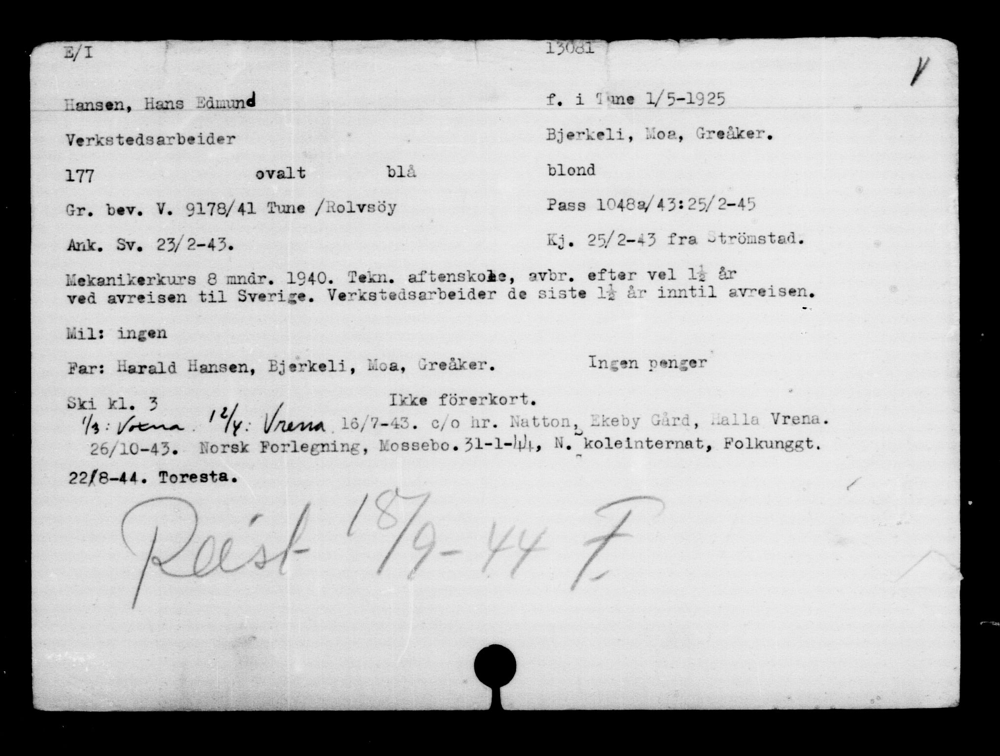 Den Kgl. Norske Legasjons Flyktningskontor, AV/RA-S-6753/V/Va/L0007: Kjesäterkartoteket.  Flyktningenr. 12700-15723, 1940-1945, s. 443