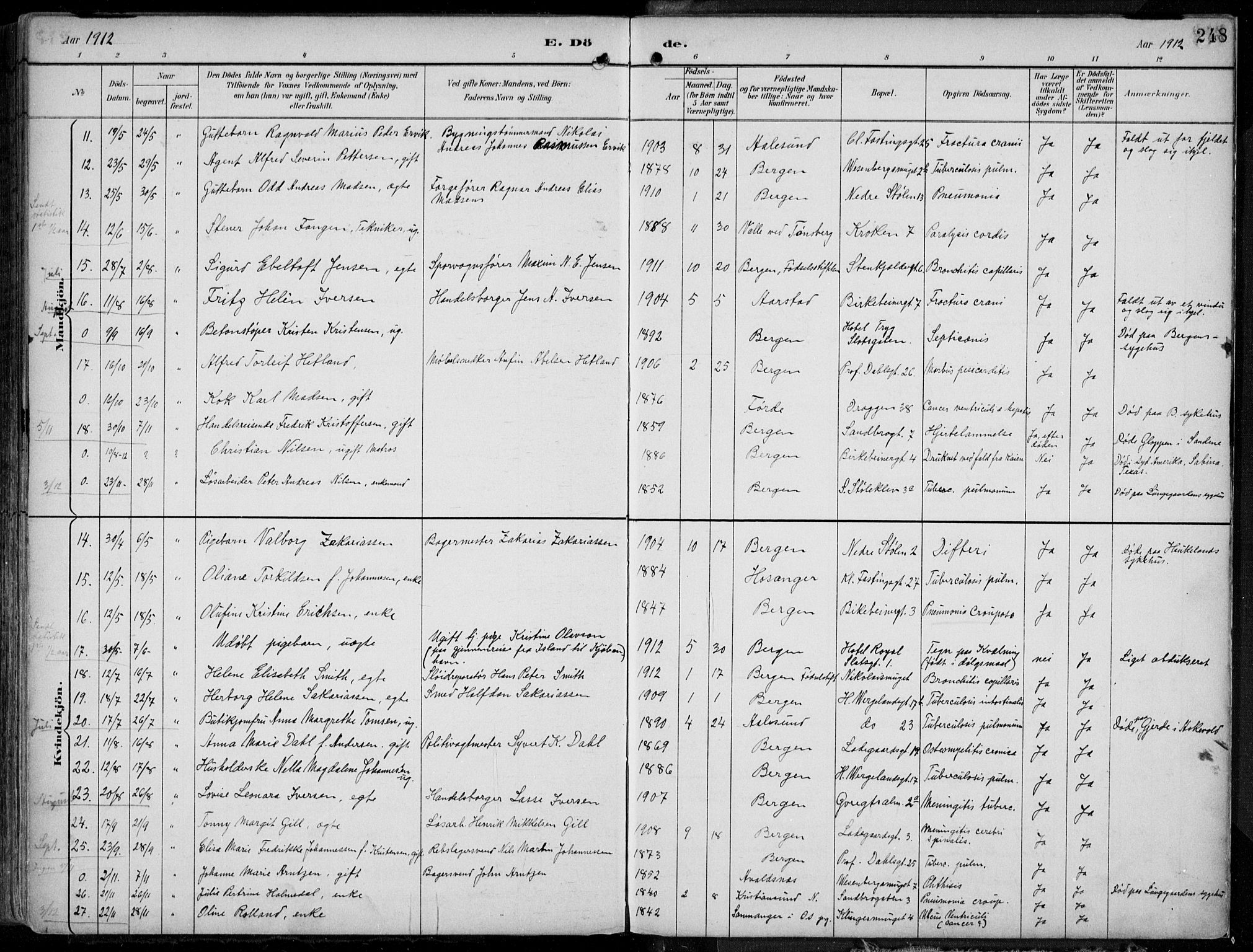 Mariakirken Sokneprestembete, AV/SAB-A-76901/H/Hab/L0005: Klokkerbok nr. A 5, 1893-1913, s. 248