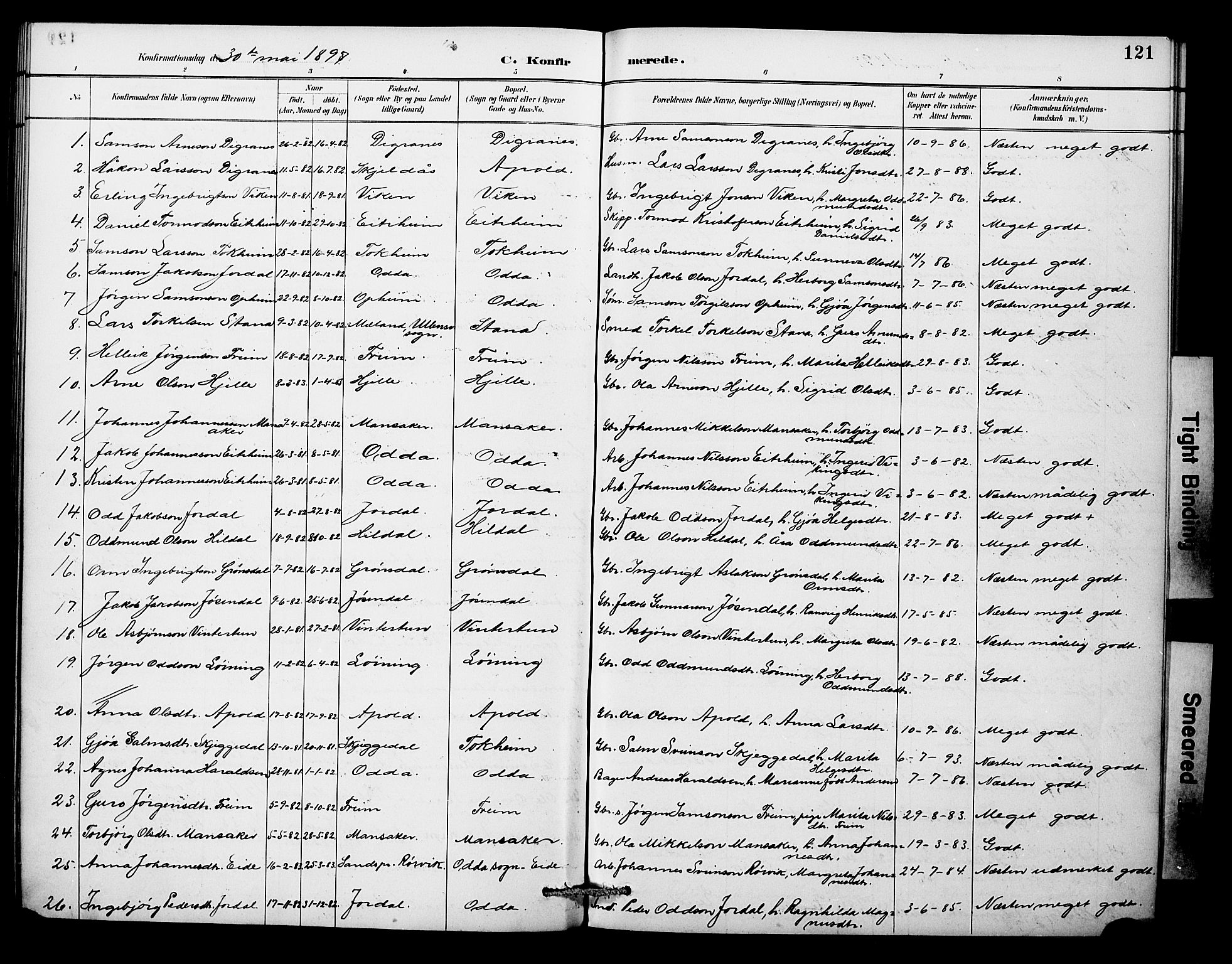 Odda Sokneprestembete, AV/SAB-A-77201/H/Hab: Klokkerbok nr. A 7, 1887-1912, s. 121