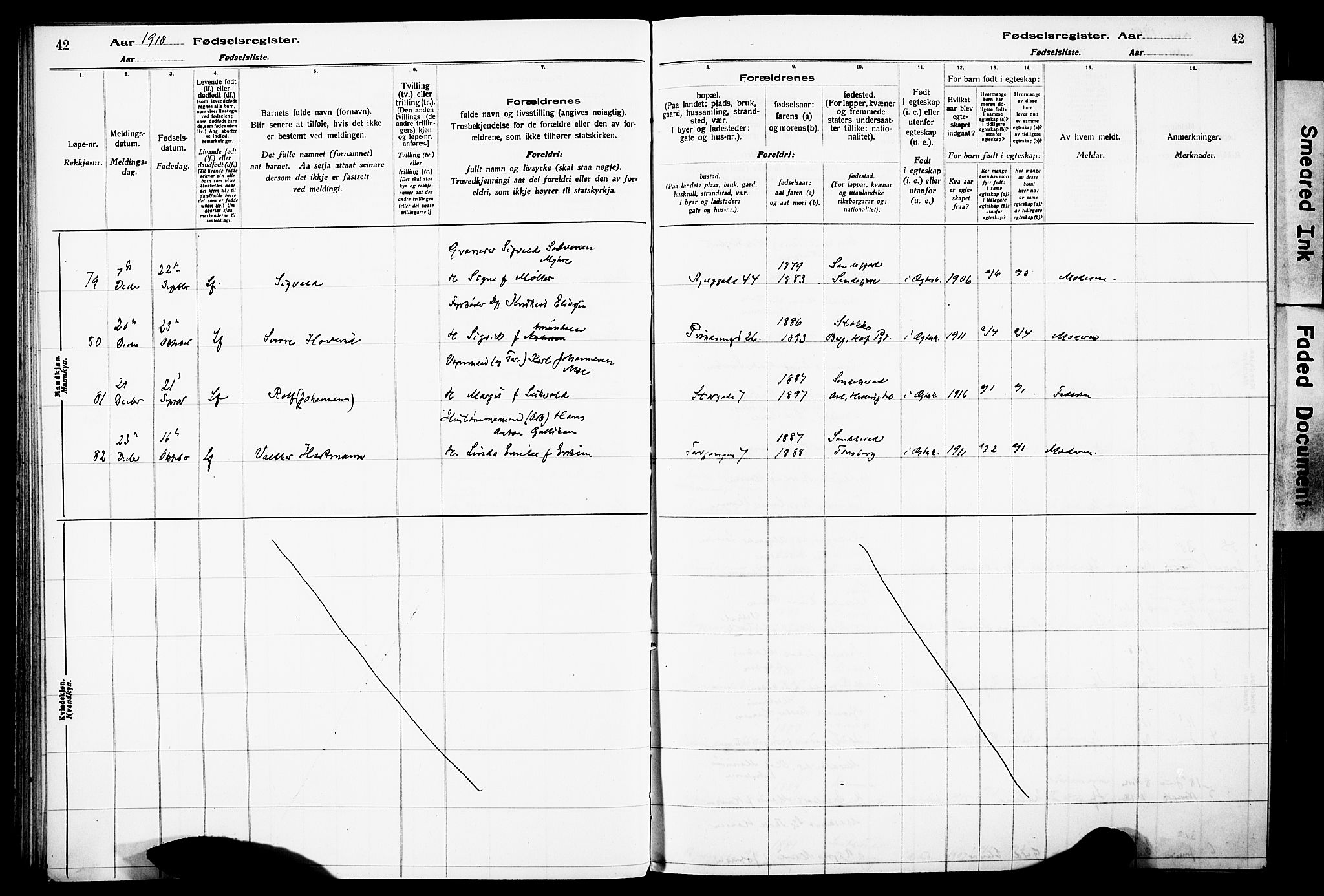 Sandefjord kirkebøker, SAKO/A-315/J/Ja/L0001: Fødselsregister nr. 1, 1916-1932, s. 42