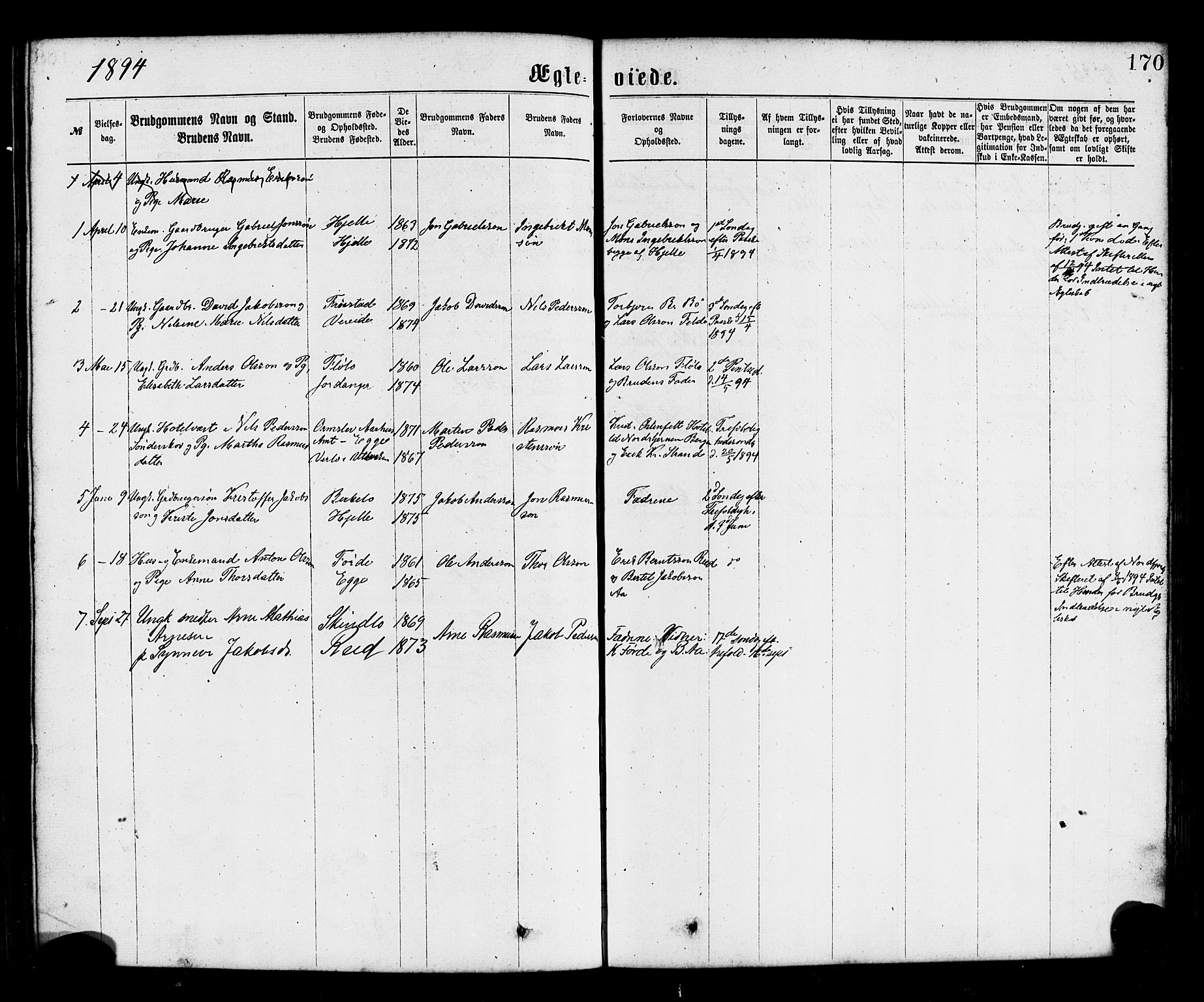 Gloppen sokneprestembete, AV/SAB-A-80101/H/Hab/Habc/L0001: Klokkerbok nr. C 1, 1872-1896, s. 170