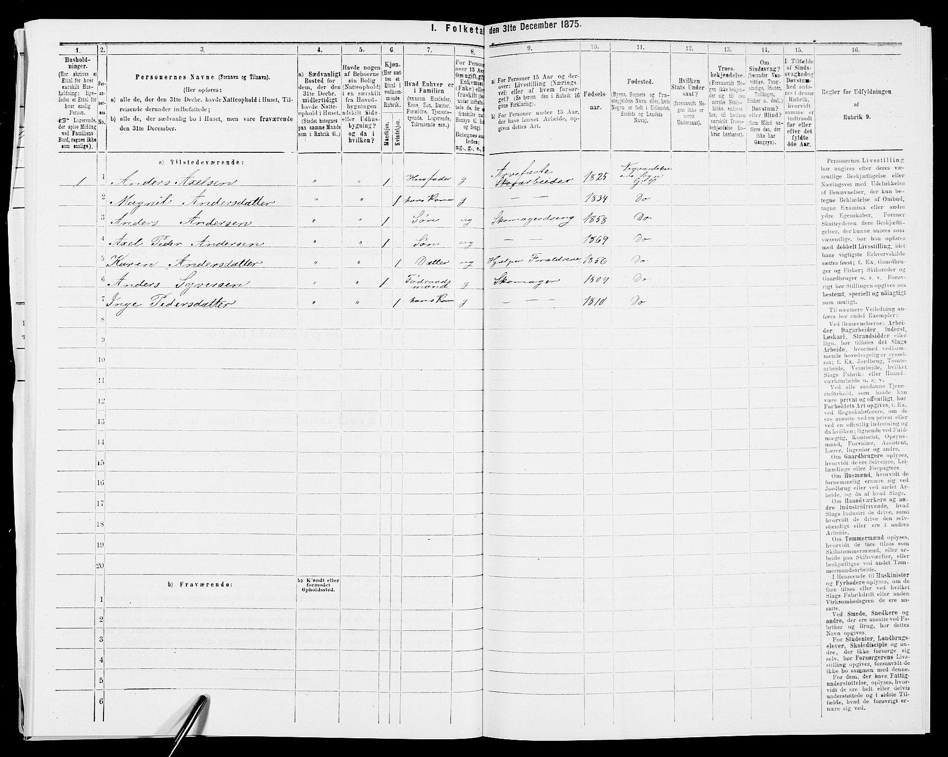 SAK, Folketelling 1875 for 0911P Gjerstad prestegjeld, 1875, s. 1114