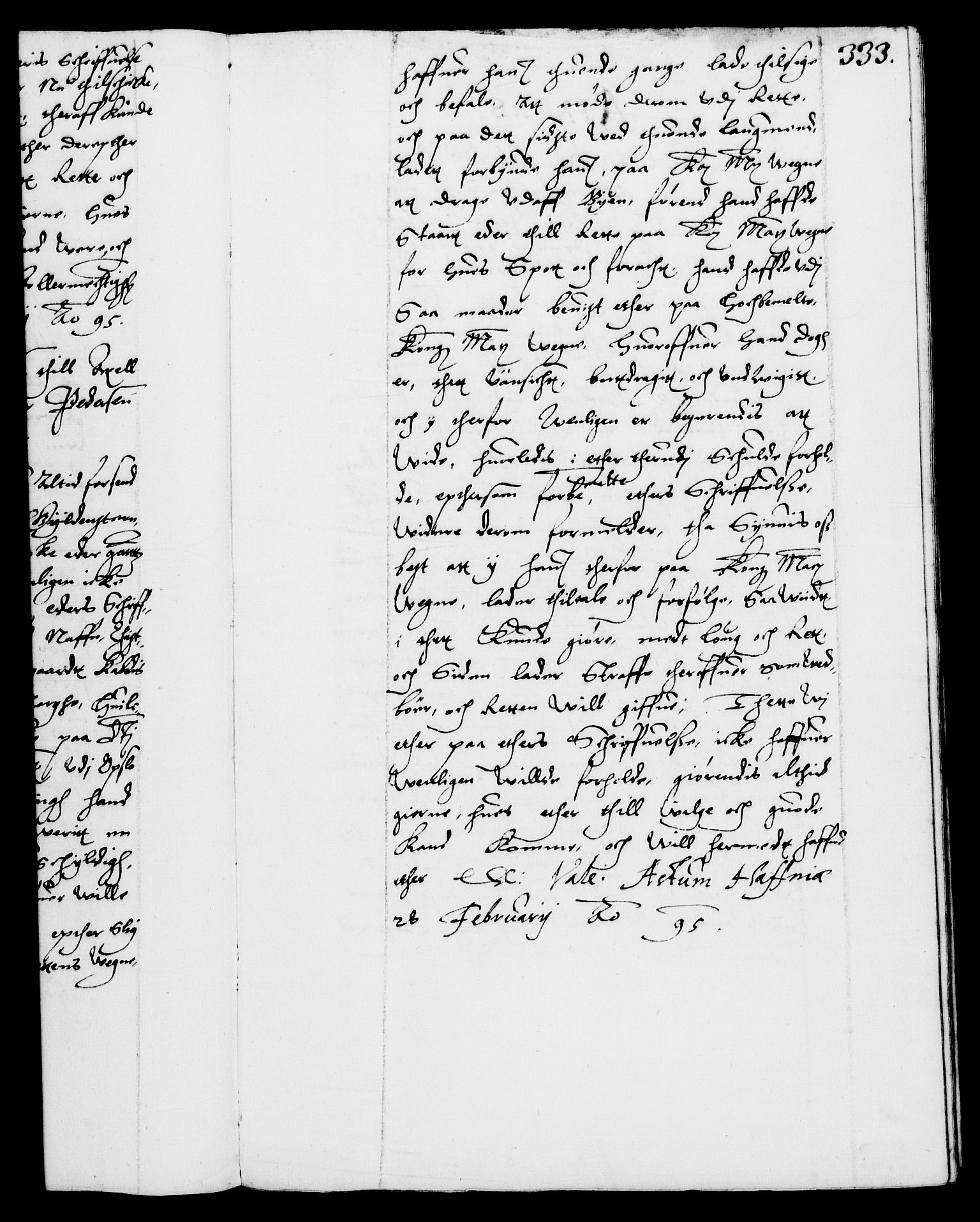 Danske Kanselli 1572-1799, AV/RA-EA-3023/F/Fc/Fca/Fcab/L0002: Norske tegnelser (mikrofilm), 1588-1596, s. 333a