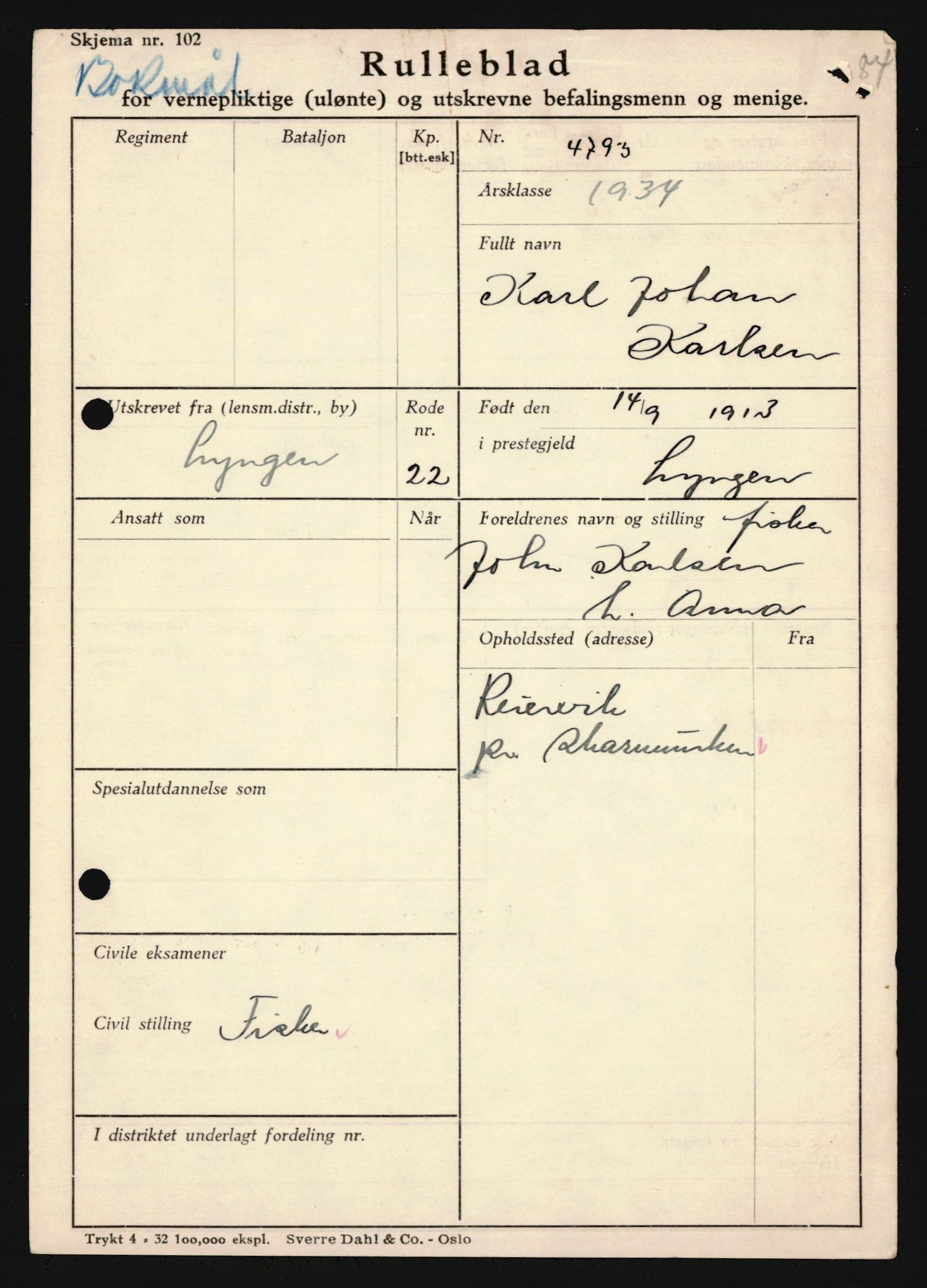 Forsvaret, Troms infanteriregiment nr. 16, AV/RA-RAFA-3146/P/Pa/L0018: Rulleblad for regimentets menige mannskaper, årsklasse 1934, 1934, s. 615