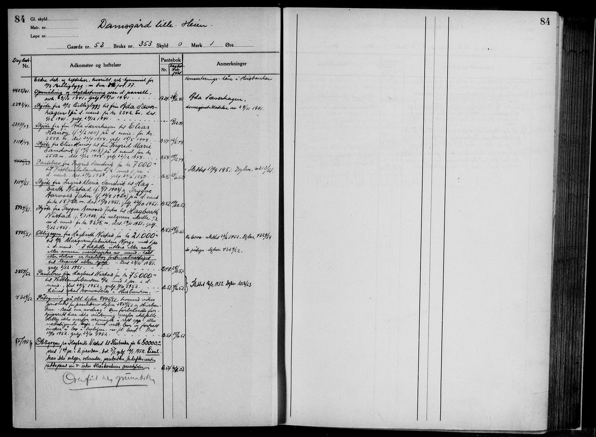 Midhordland sorenskriveri, AV/SAB-A-3001/1/G/Ga/Gab/L0117: Panteregister nr. II.A.b.117, s. 84