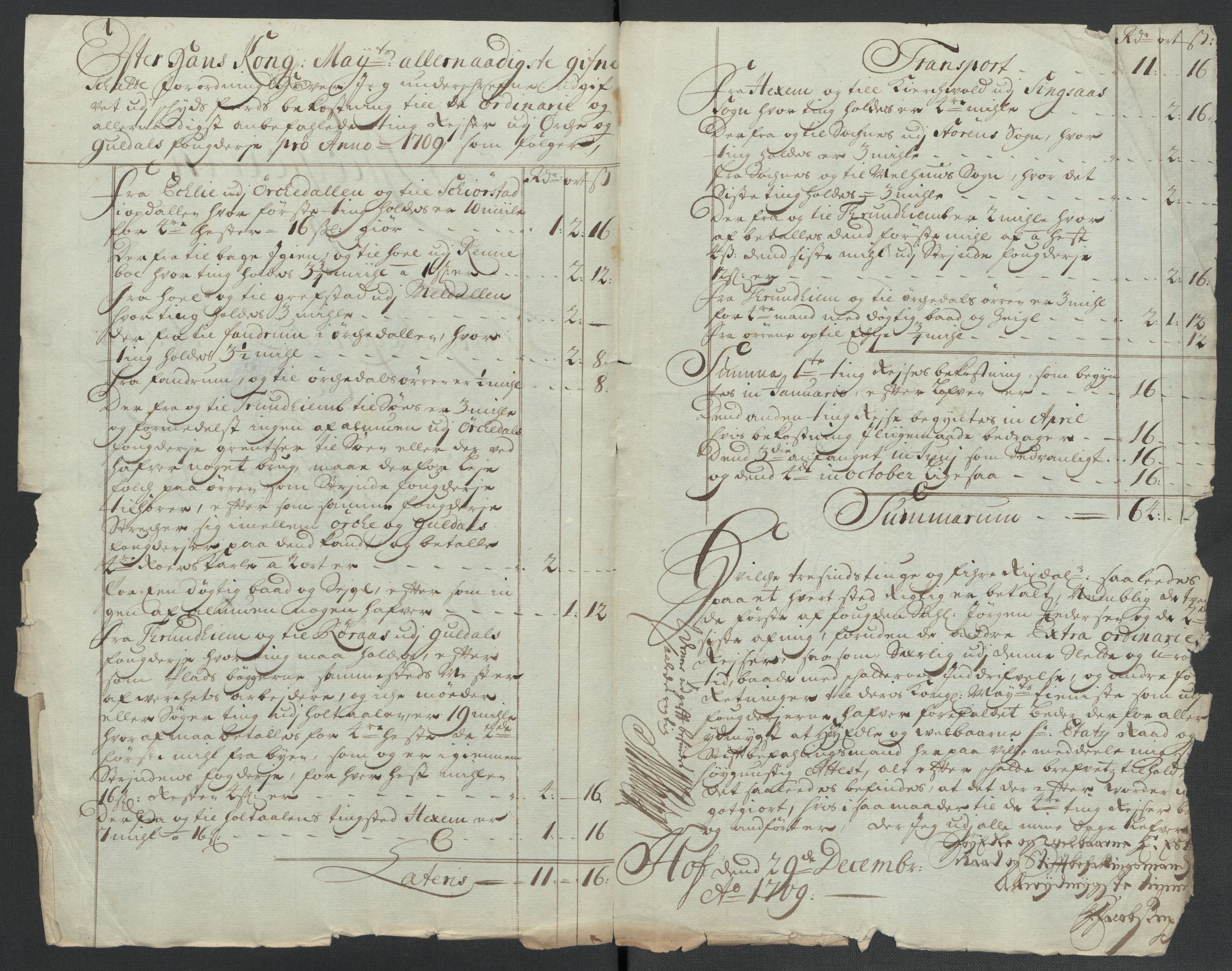 Rentekammeret inntil 1814, Reviderte regnskaper, Fogderegnskap, RA/EA-4092/R60/L3959: Fogderegnskap Orkdal og Gauldal, 1709, s. 406