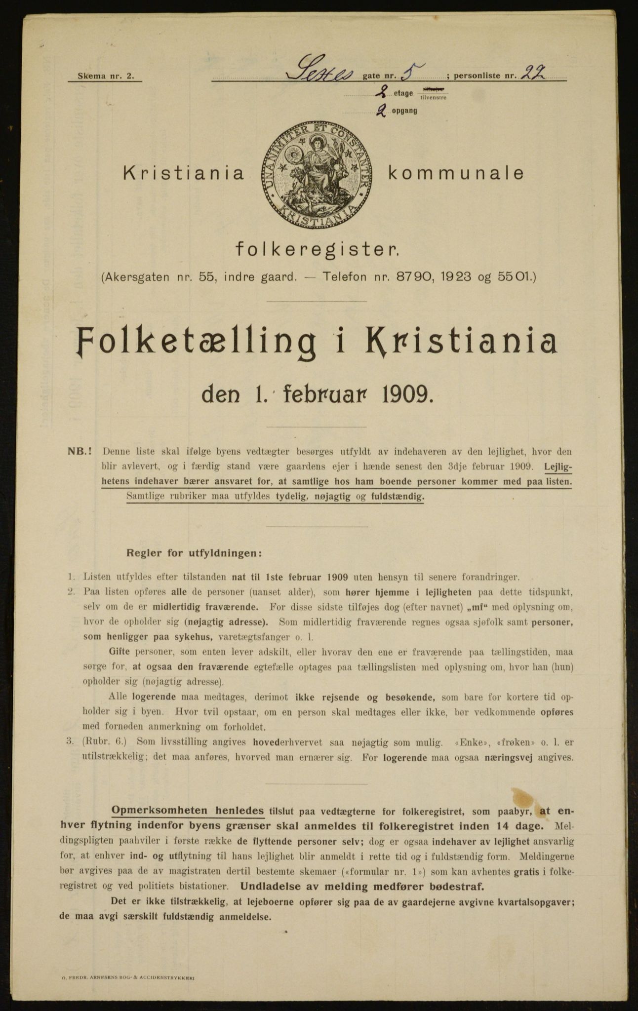 OBA, Kommunal folketelling 1.2.1909 for Kristiania kjøpstad, 1909, s. 85962