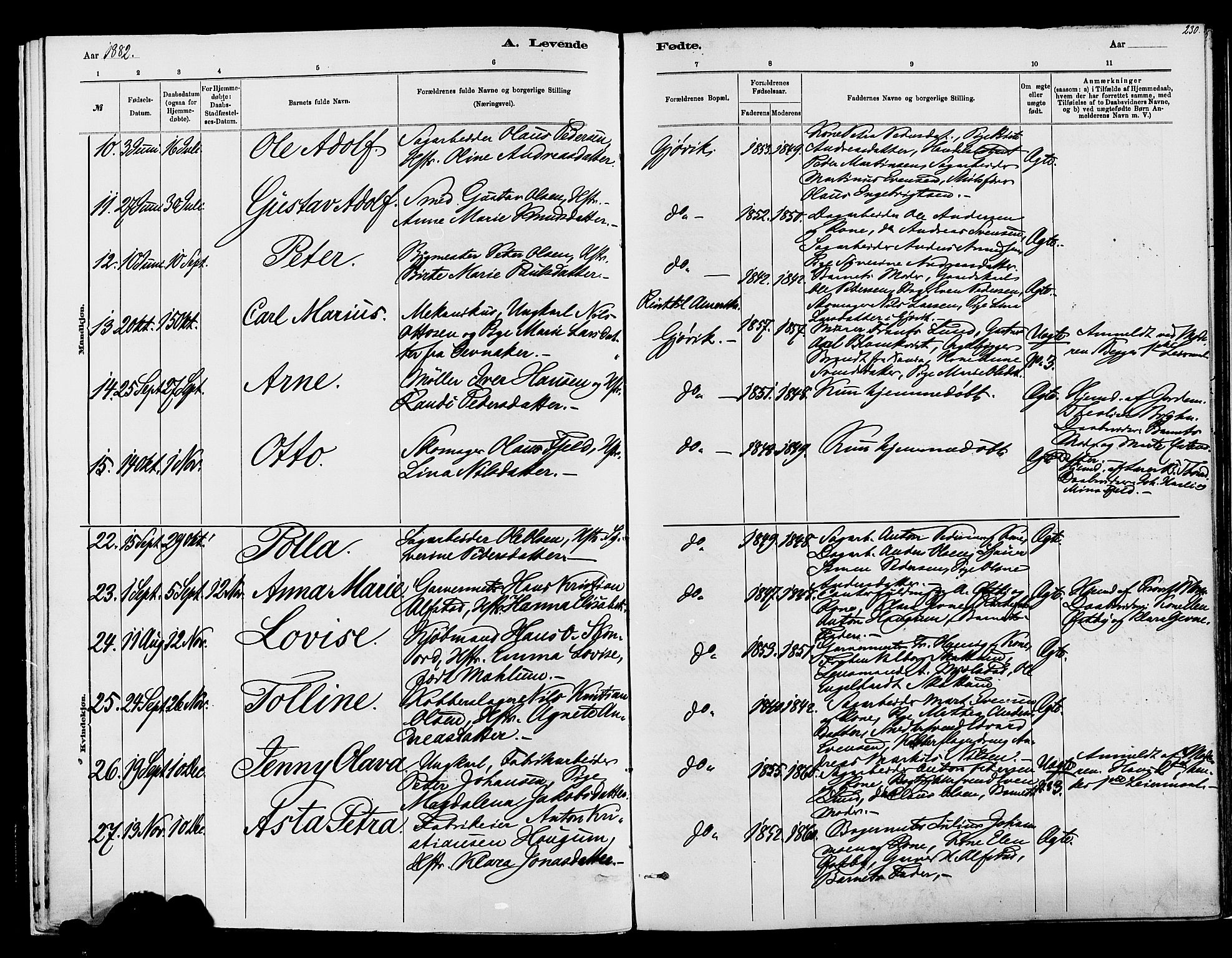 Vardal prestekontor, AV/SAH-PREST-100/H/Ha/Haa/L0008: Ministerialbok nr. 8, 1878-1890, s. 230
