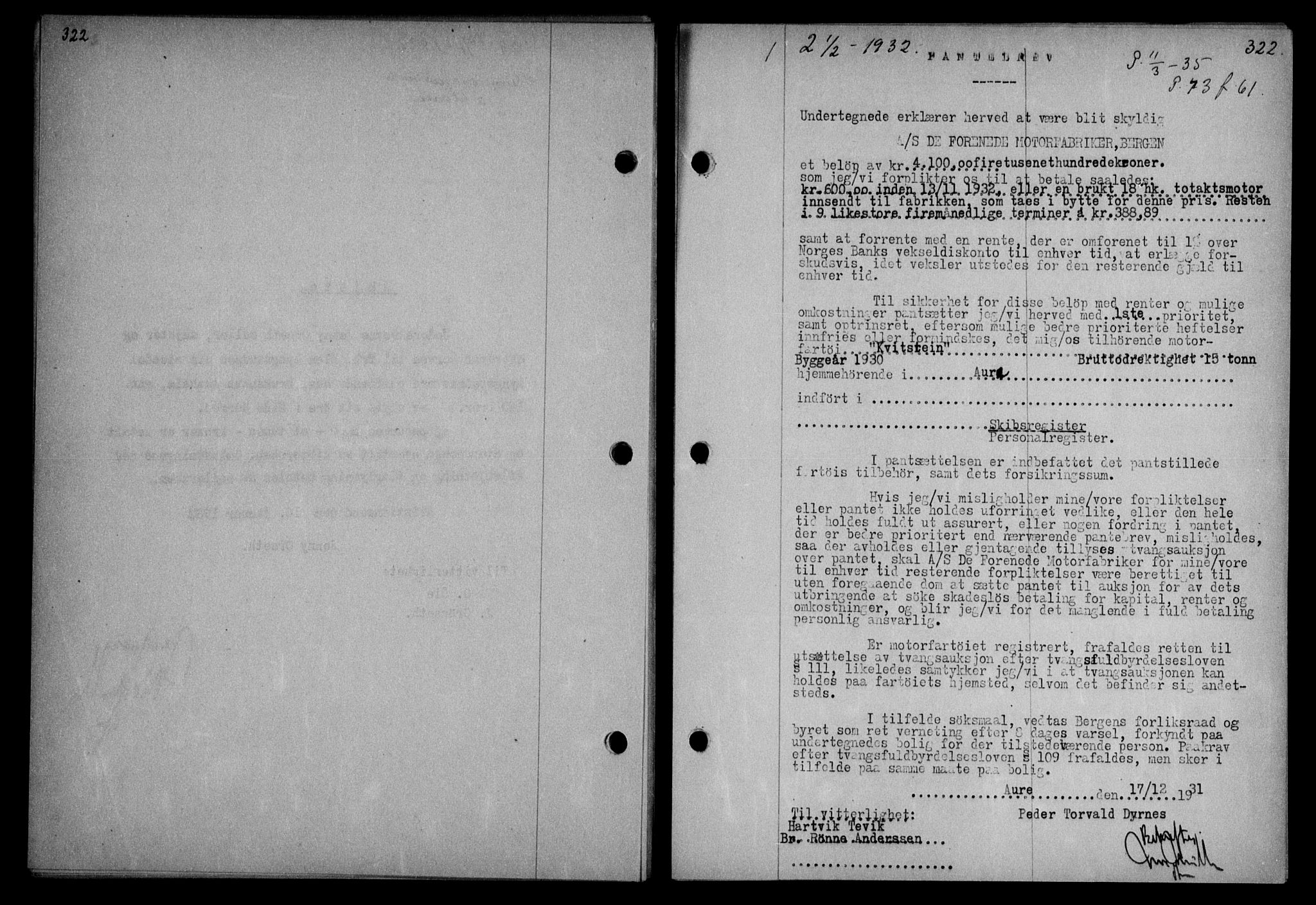 Nordmøre sorenskriveri, SAT/A-4132/1/2/2Ca: Pantebok nr. 64, 1931-1932, Tingl.dato: 01.02.1932