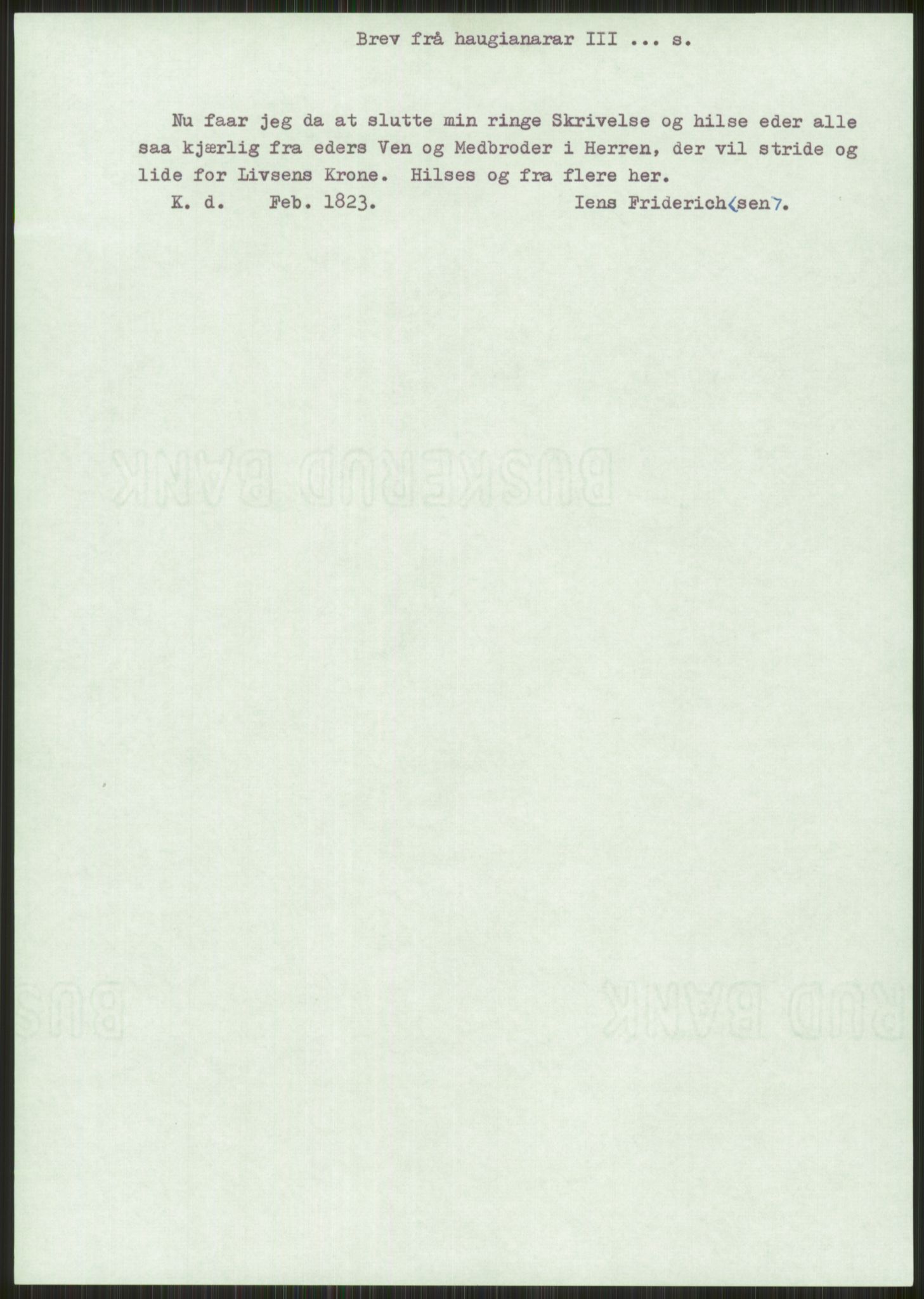 Samlinger til kildeutgivelse, Haugianerbrev, RA/EA-6834/F/L0003: Haugianerbrev III: 1822-1826, 1822-1826
