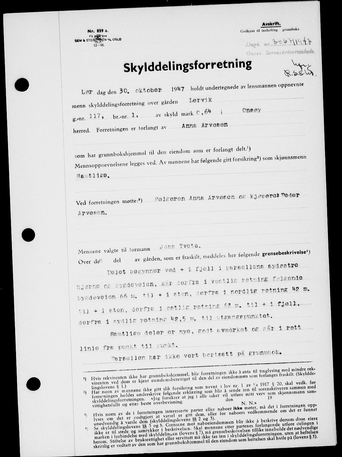 Onsøy sorenskriveri, SAO/A-10474/G/Ga/Gab/L0021: Pantebok nr. II A-21, 1947-1947, Dagboknr: 3067/1947
