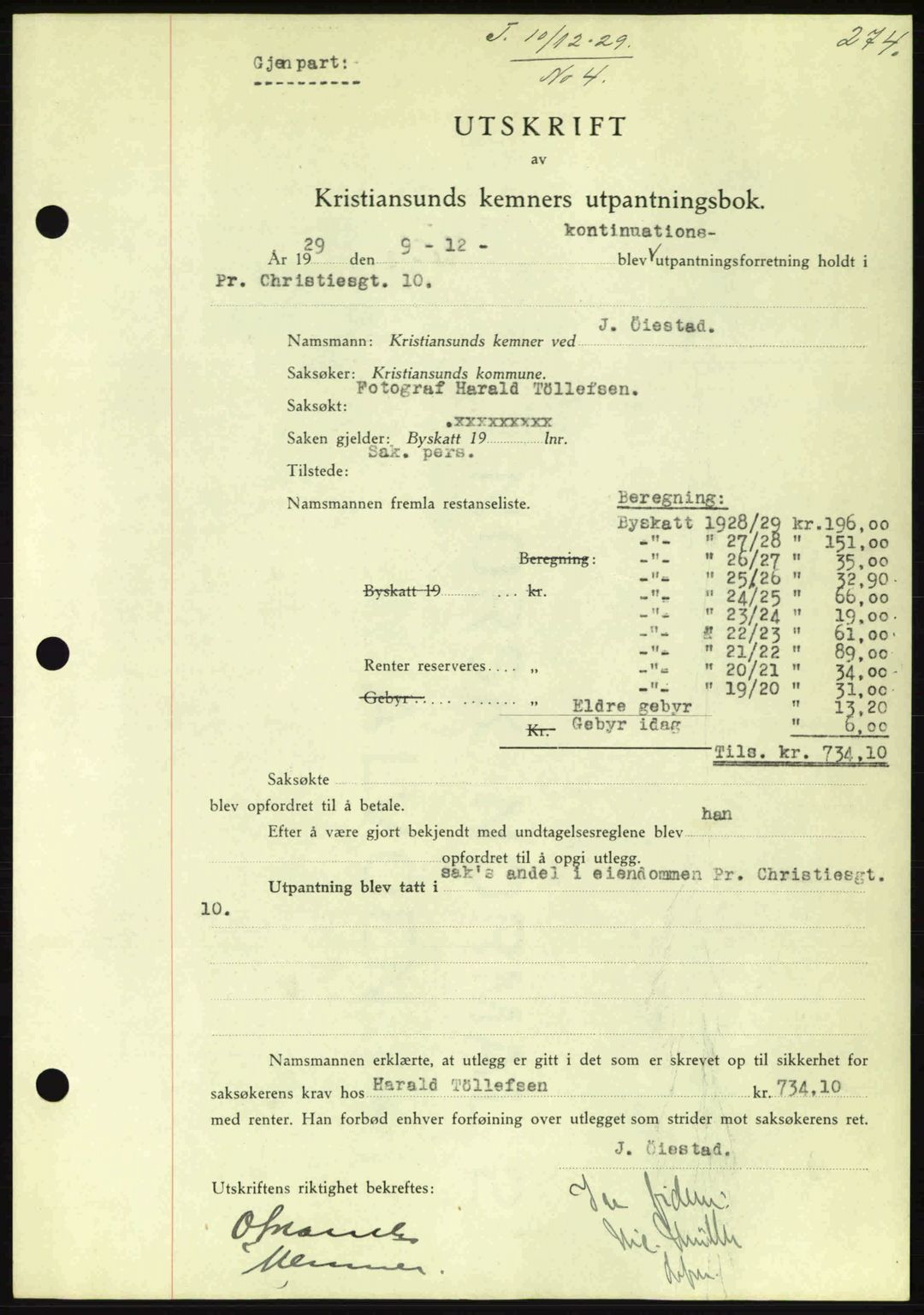 Kristiansund byfogd, AV/SAT-A-4587/A/27: Pantebok nr. 23, 1929-1930, Tingl.dato: 10.12.1929